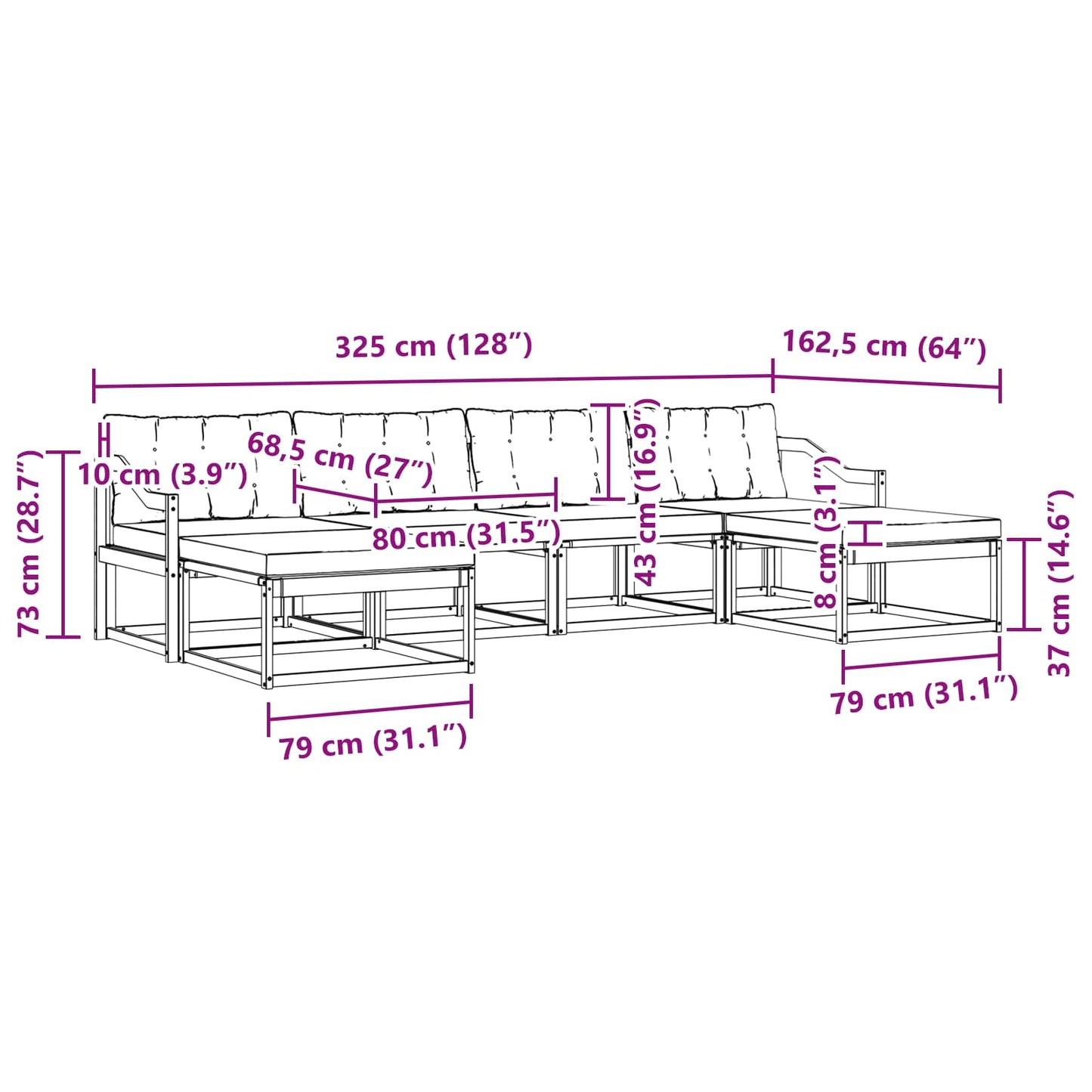 vidaXL Σειρά Καναπέ Εξωτερικού με μαξιλάρι 6 pcs Φυσικό και Μπεζ