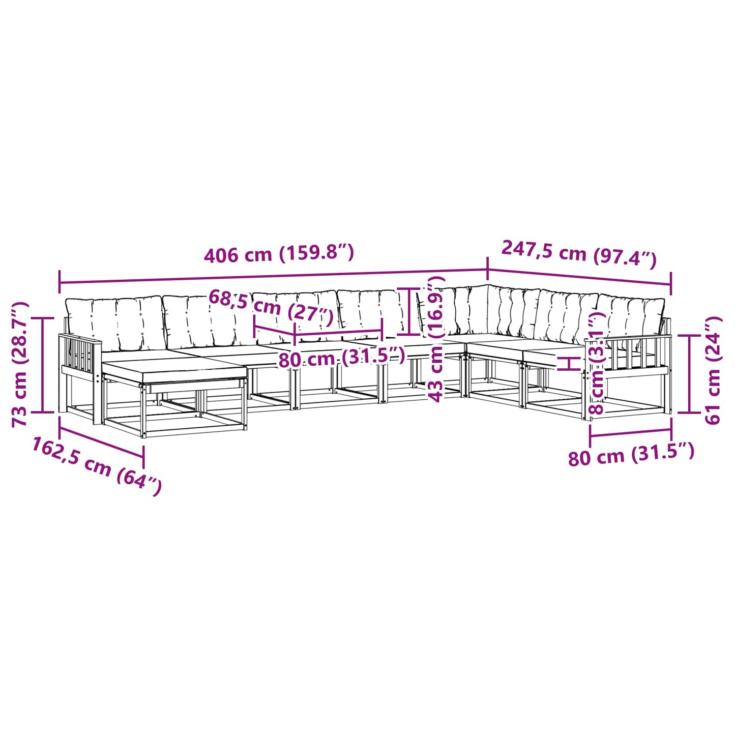 vidaXL Σειρά Καναπέ Εξωτερικού με μαξιλάρι 24 pcs Φυσικό και Κρέμα