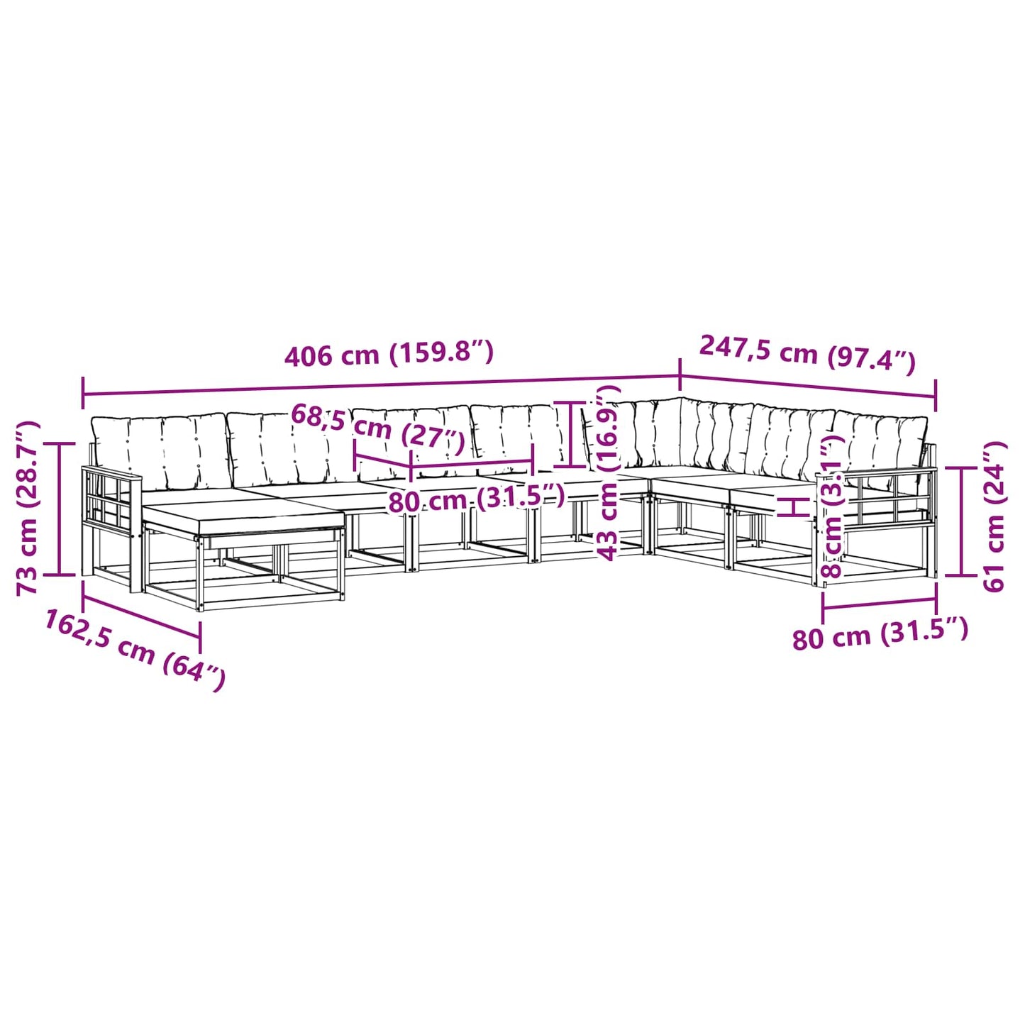 vidaXL Σειρά Καναπέ Εξωτερικού με μαξιλάρι 24 pcs Φυσικό και Μπεζ