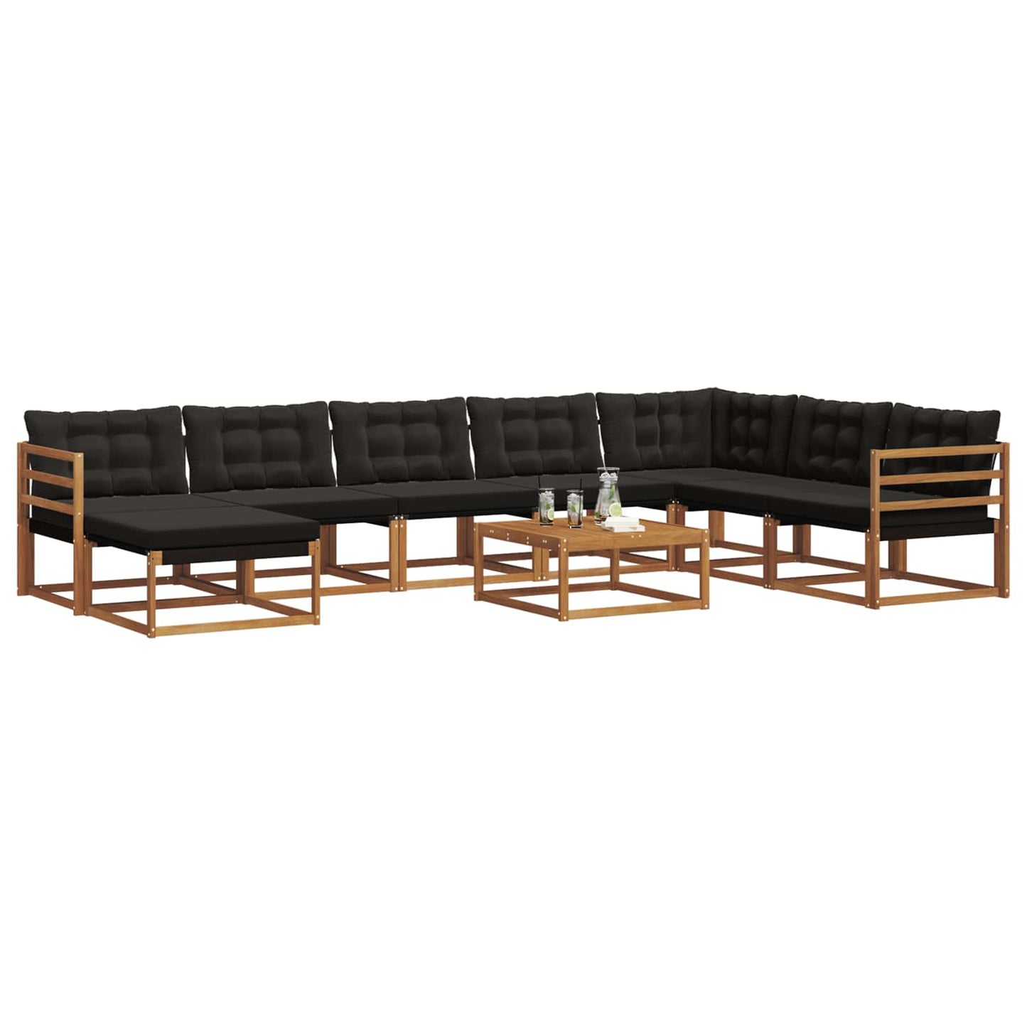 vidaXL Σειρά Καναπέ Εξωτερικού με μαξιλάρι 9 pcs Φυσικό και Μαύρο