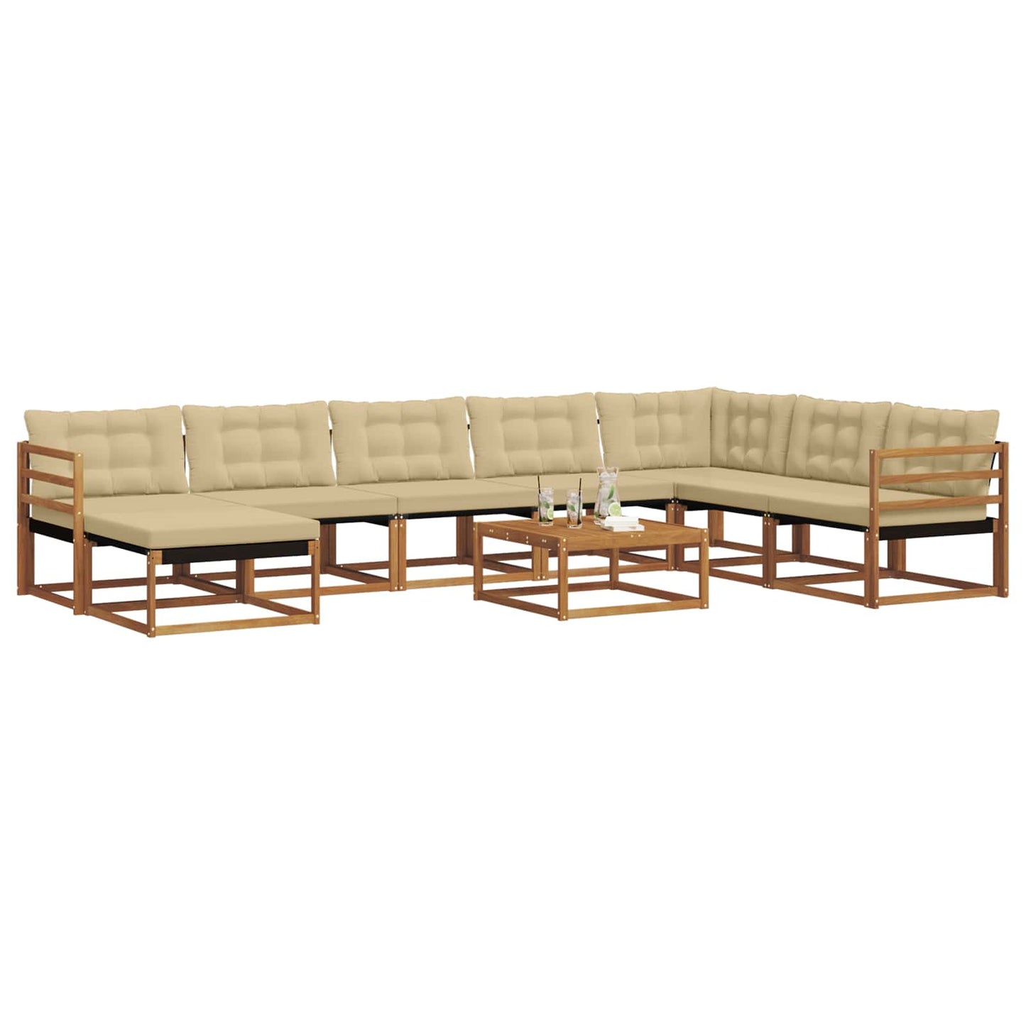 vidaXL Σειρά Καναπέ Εξωτερικού με μαξιλάρι 9 pcs Φυσικό και Μπεζ