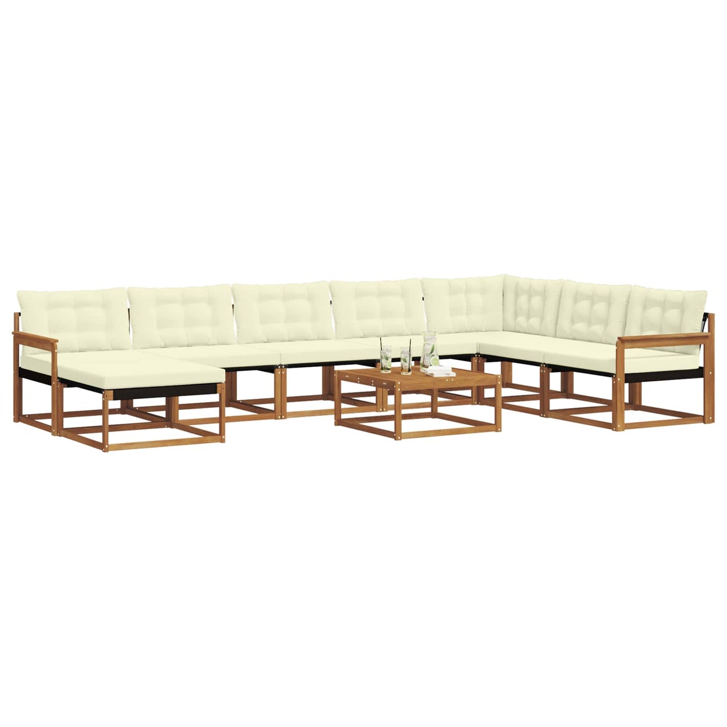 vidaXL Σειρά Καναπέ Εξωτερικού με μαξιλάρι 9 pcs Φυσικό και Κρέμα