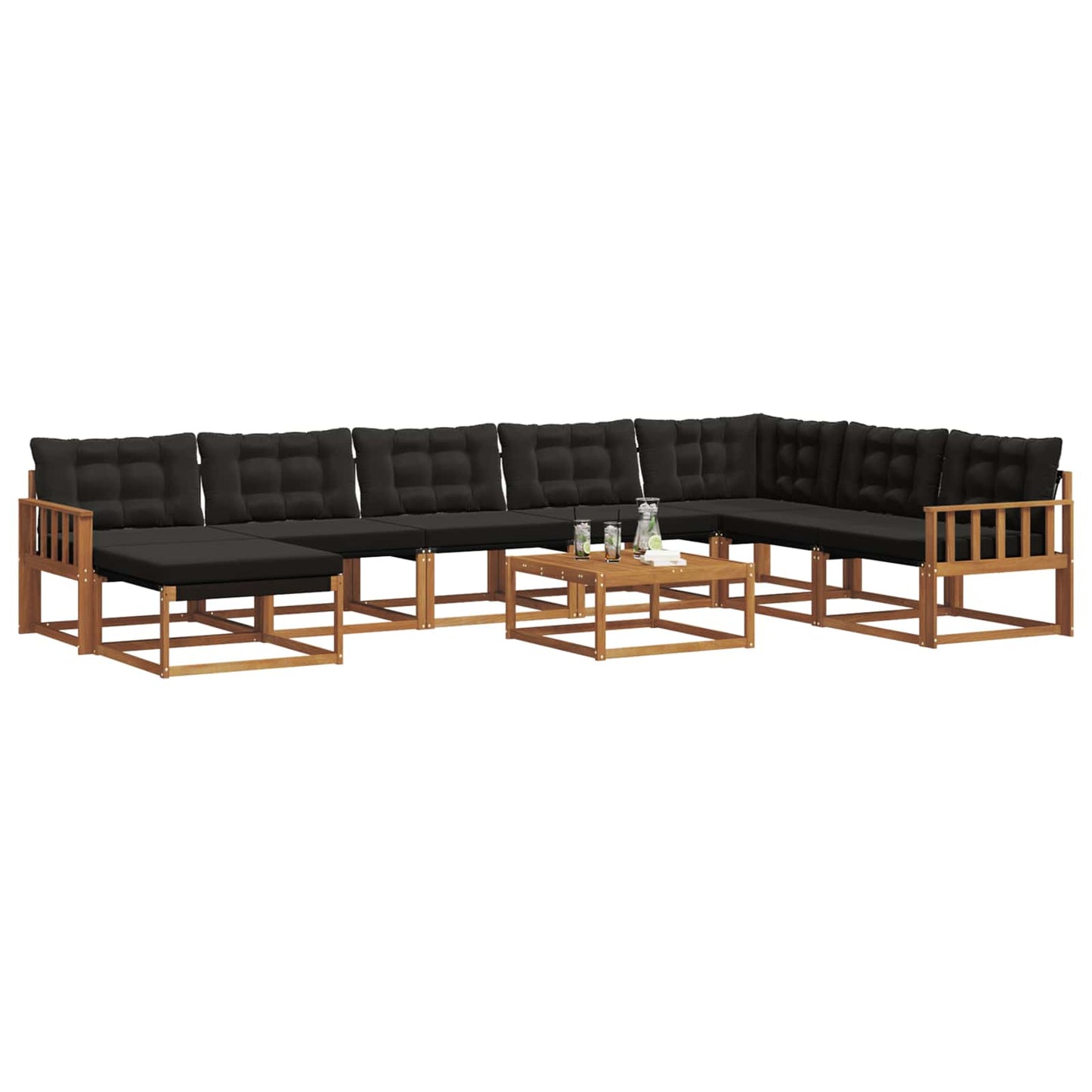 vidaXL Σειρά Καναπέ Εξωτερικού με μαξιλάρι 9 pcs Φυσικό και Μαύρο