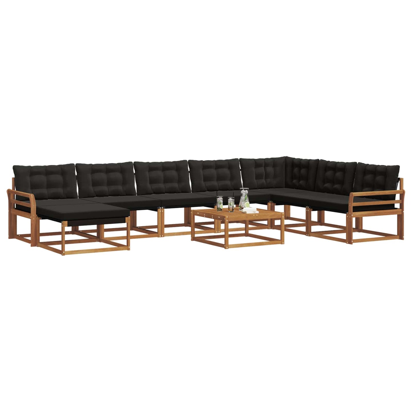 vidaXL Σειρά Καναπέ Εξωτερικού με μαξιλάρι 9 pcs Φυσικό και Μαύρο