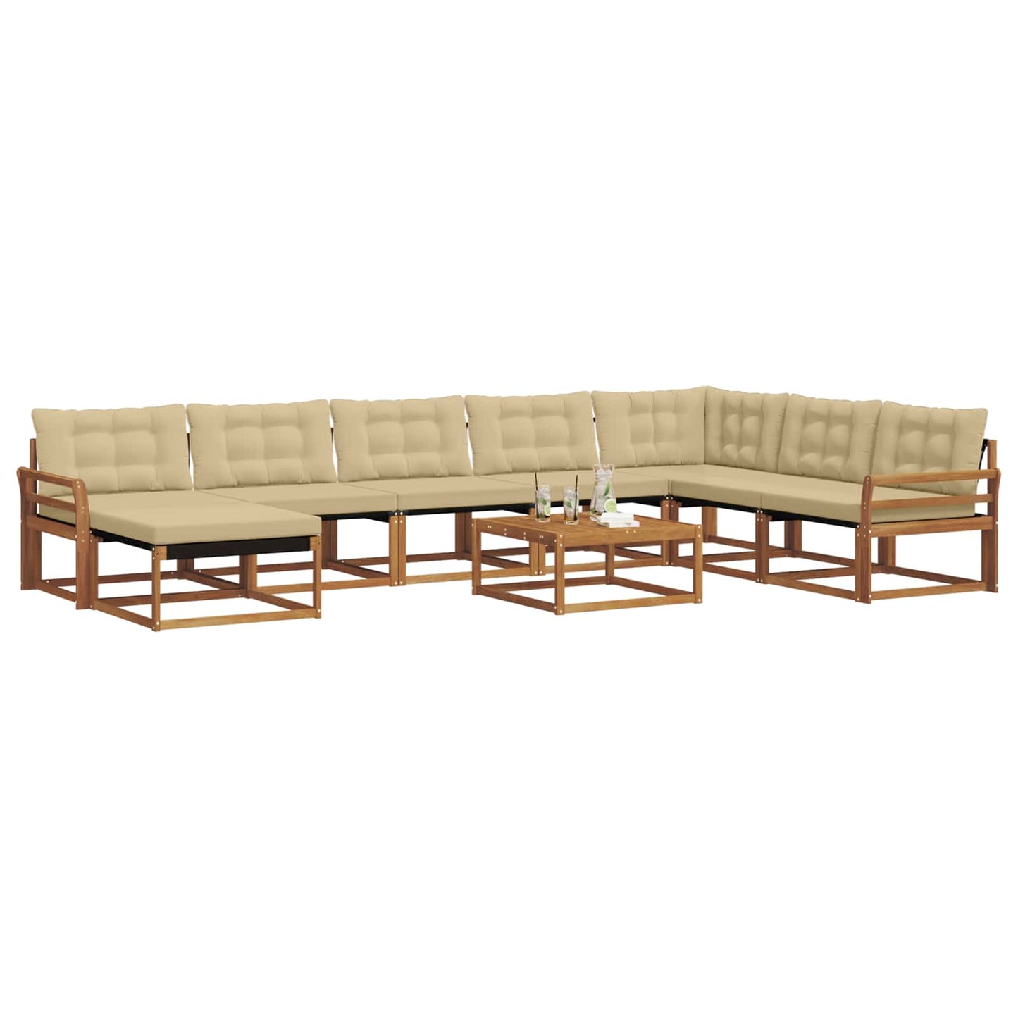 vidaXL Σειρά Καναπέ Εξωτερικού με μαξιλάρι 9 pcs Φυσικό και Μπεζ
