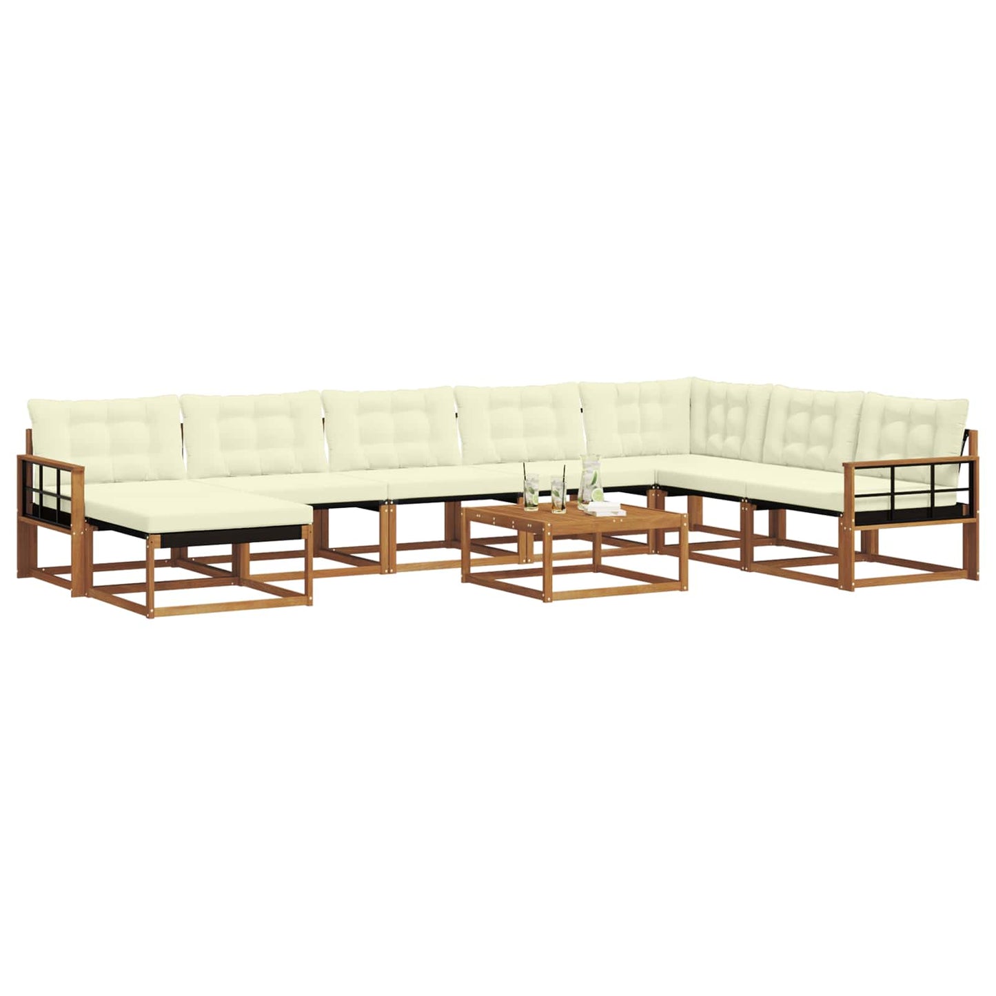 vidaXL Σειρά Καναπέ Εξωτερικού με μαξιλάρι 9 pcs Φυσικό και Κρέμα