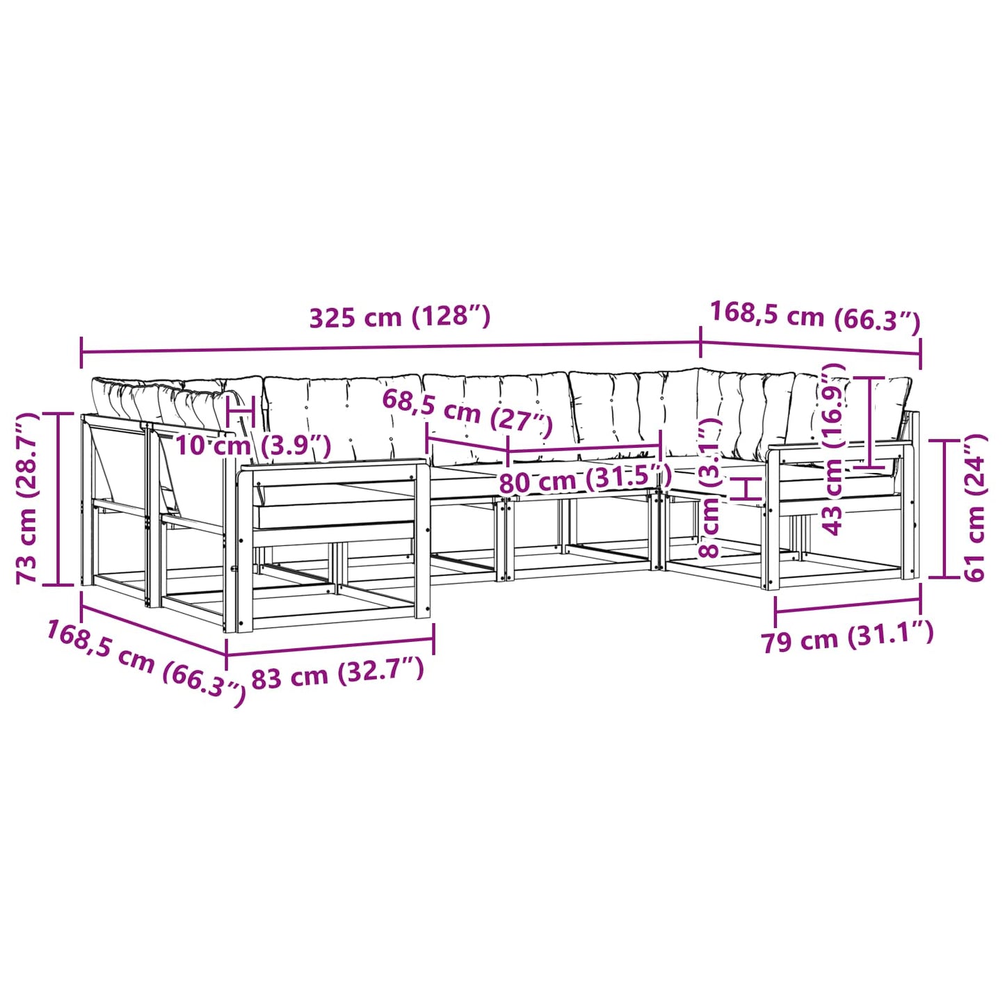 vidaXL Σειρά Καναπέ Εξωτερικού με μαξιλάρι 6 pcs Φυσικό και Κρέμα