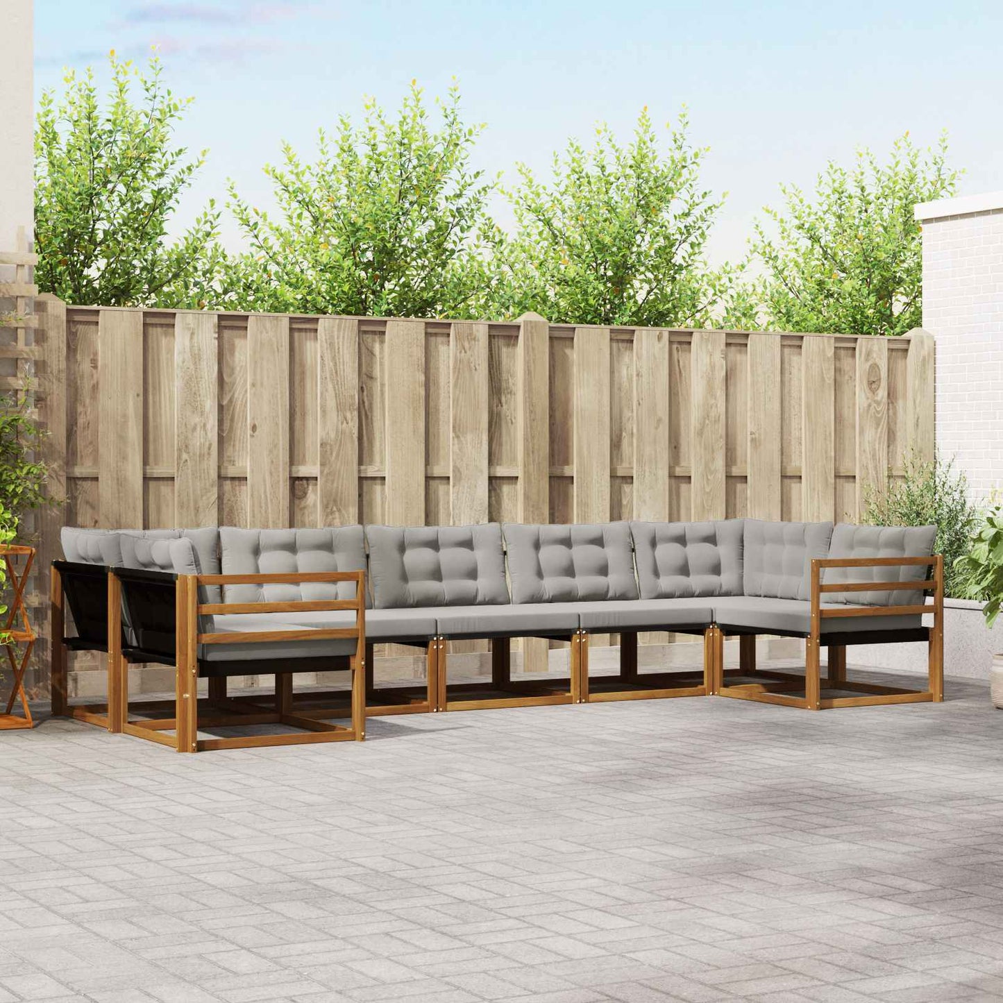 vidaXL Σειρά Καναπέ Εξωτερικού 7 pcs Φυσικό και Ανοιχτό Γκρι