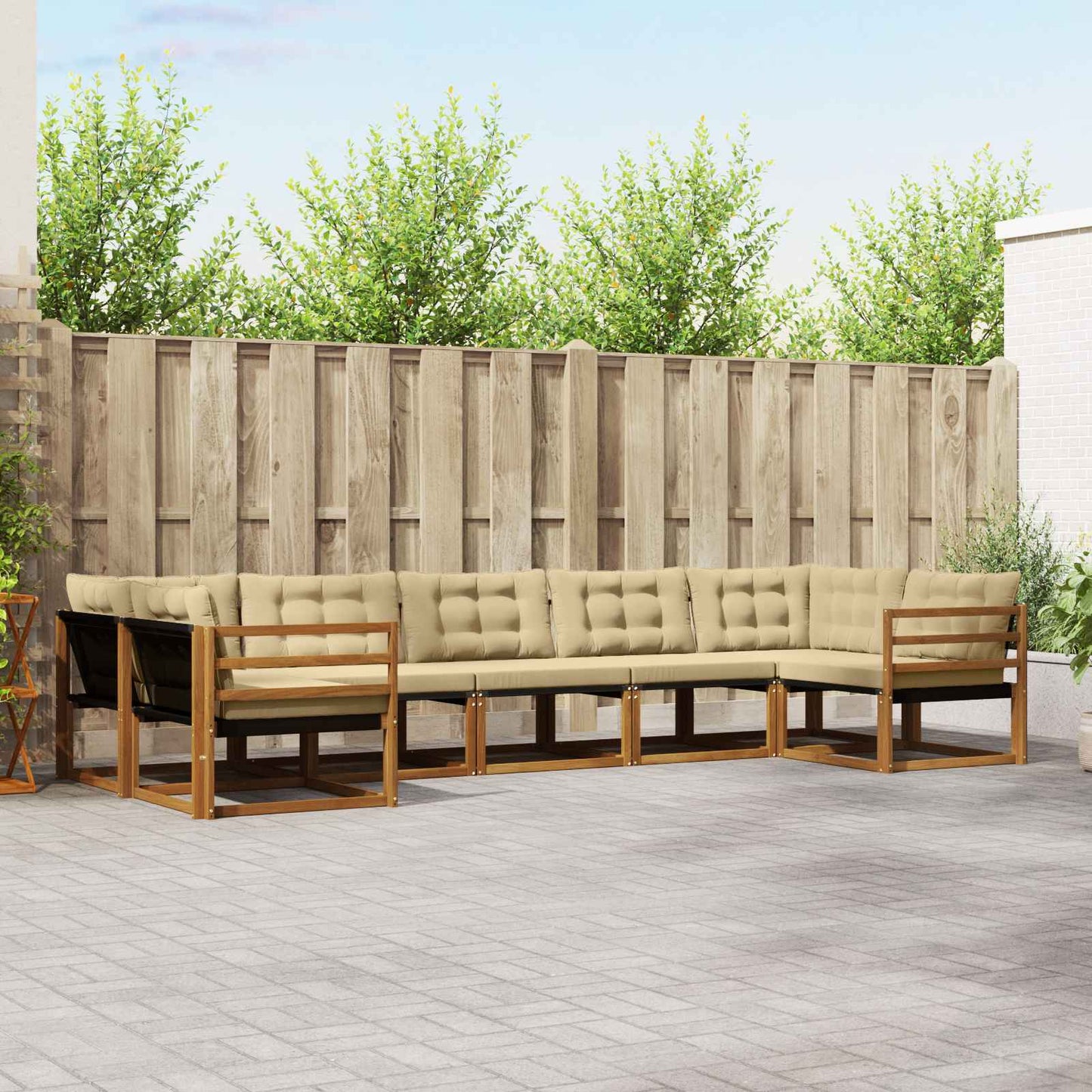 vidaXL Σειρά Καναπέ Εξωτερικού με μαξιλάρι 7 pcs Φυσικό και Μπεζ