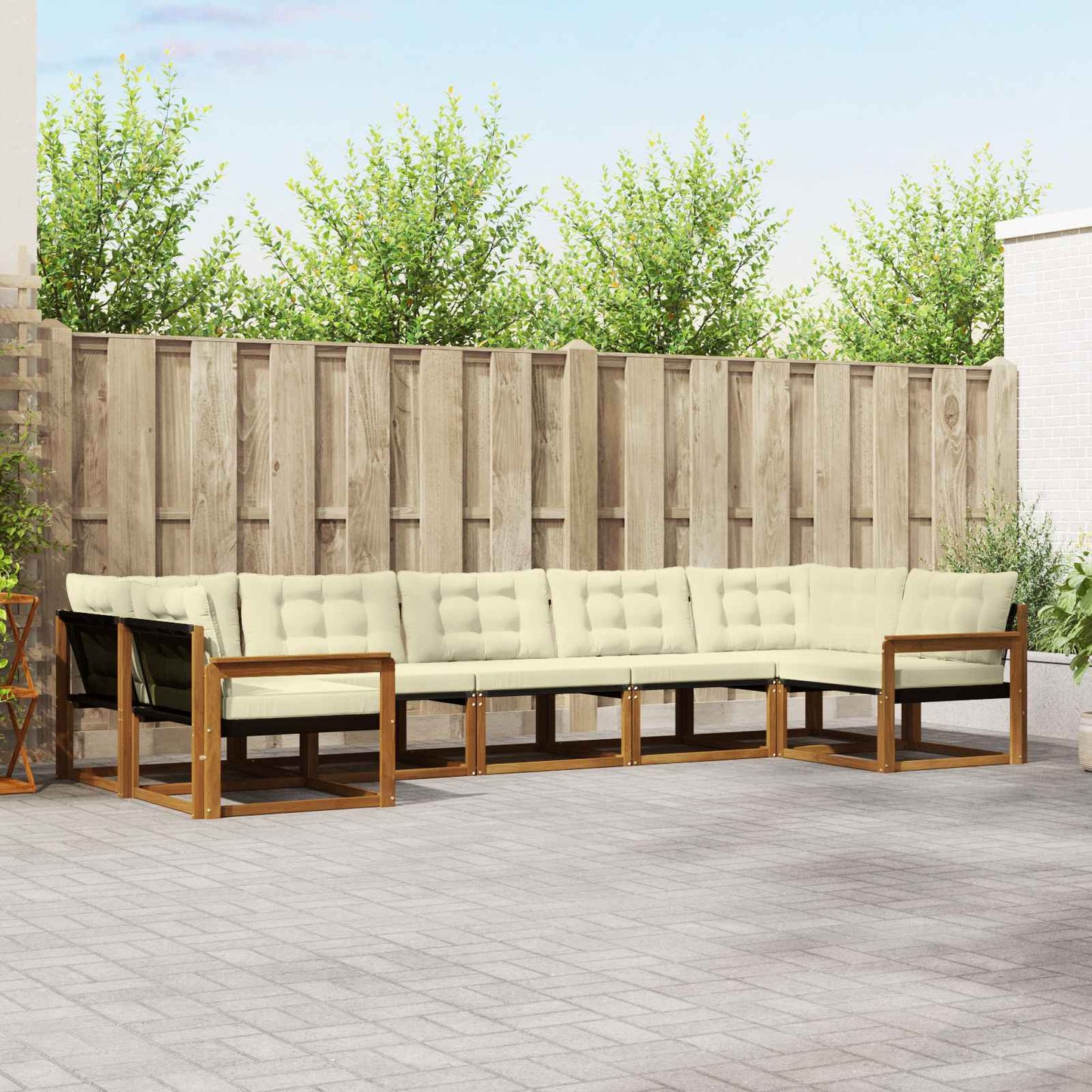 vidaXL Σειρά Καναπέ Εξωτερικού με μαξιλάρι 7 pcs Φυσικό και Κρέμα