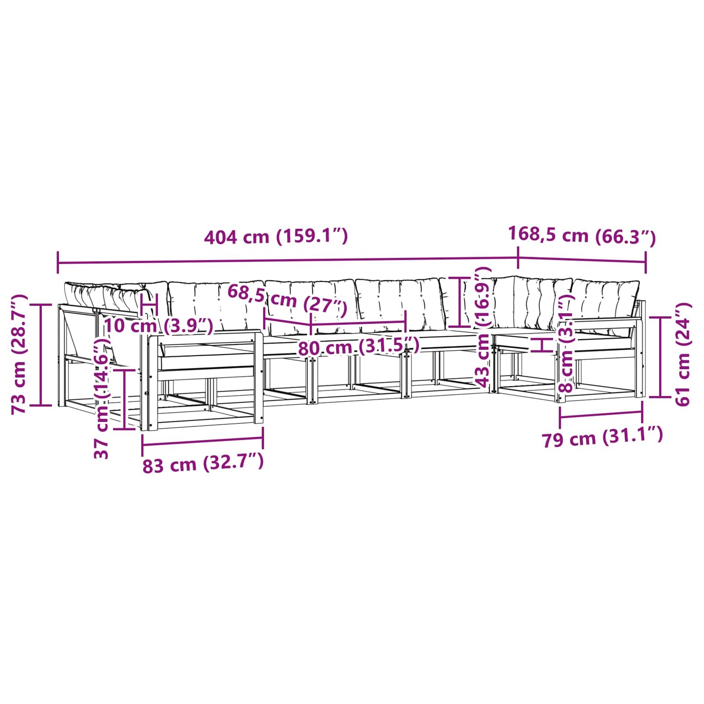 vidaXL Σειρά Καναπέ Εξωτερικού με μαξιλάρι 7 pcs Φυσικό και Κρέμα