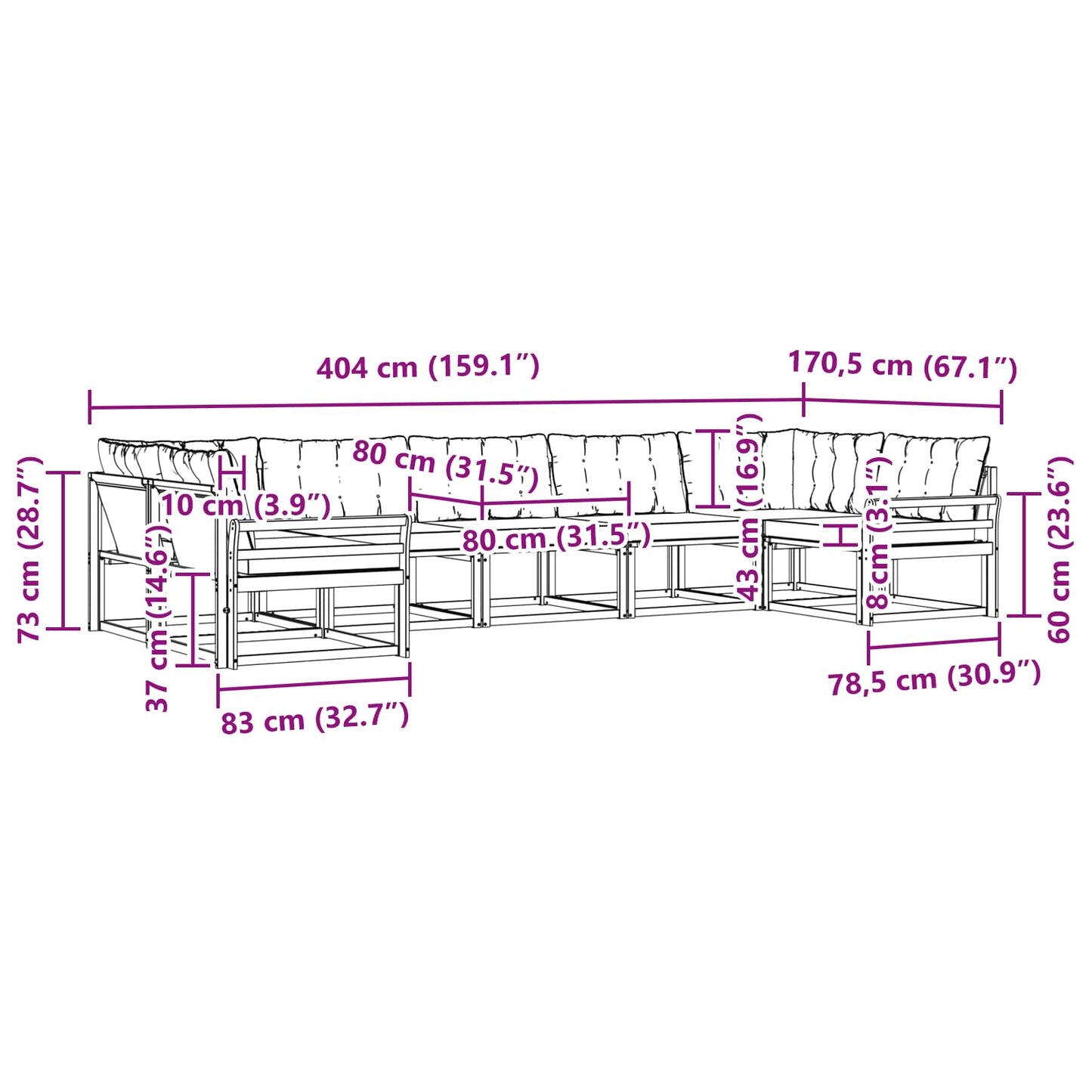 vidaXL Σειρά Καναπέ Εξωτερικού 7 pcs Φυσικό και Ανοιχτό Γκρι