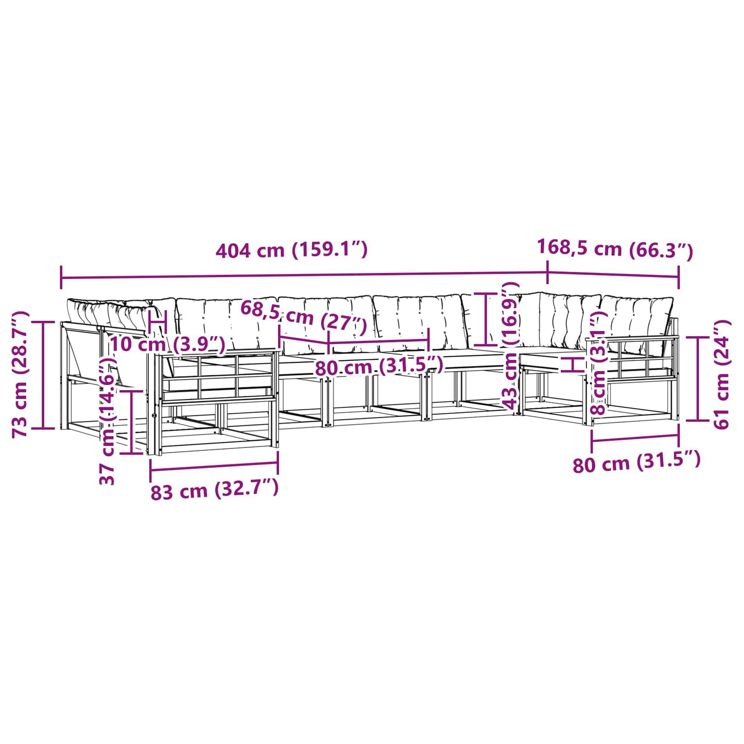 vidaXL Σειρά Καναπέ Εξωτερικού 7 pcs Φυσικό και Ανοιχτό Γκρι