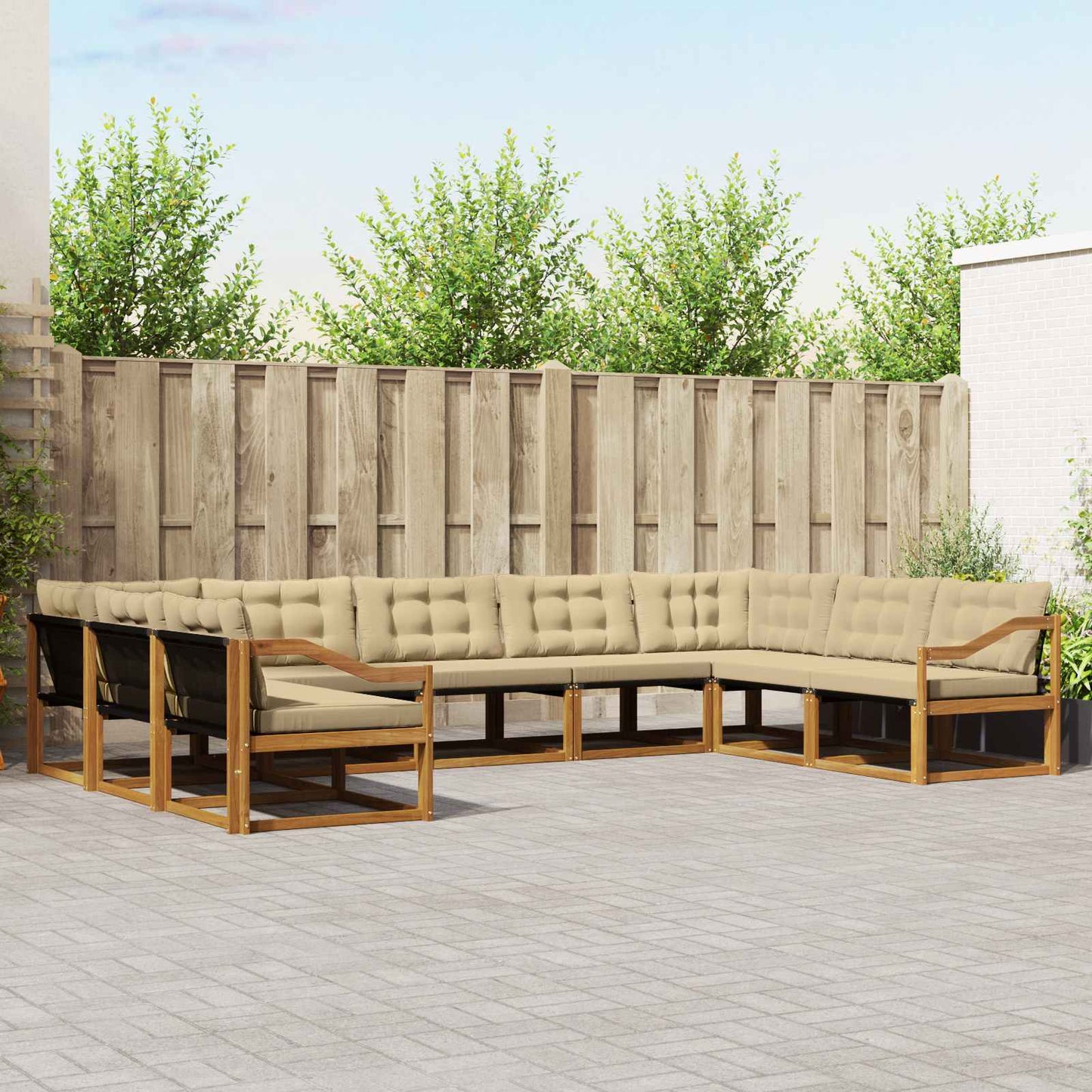 vidaXL Σειρά Καναπέ Εξωτερικού με μαξιλάρι 9 pcs Φυσικό και Μπεζ