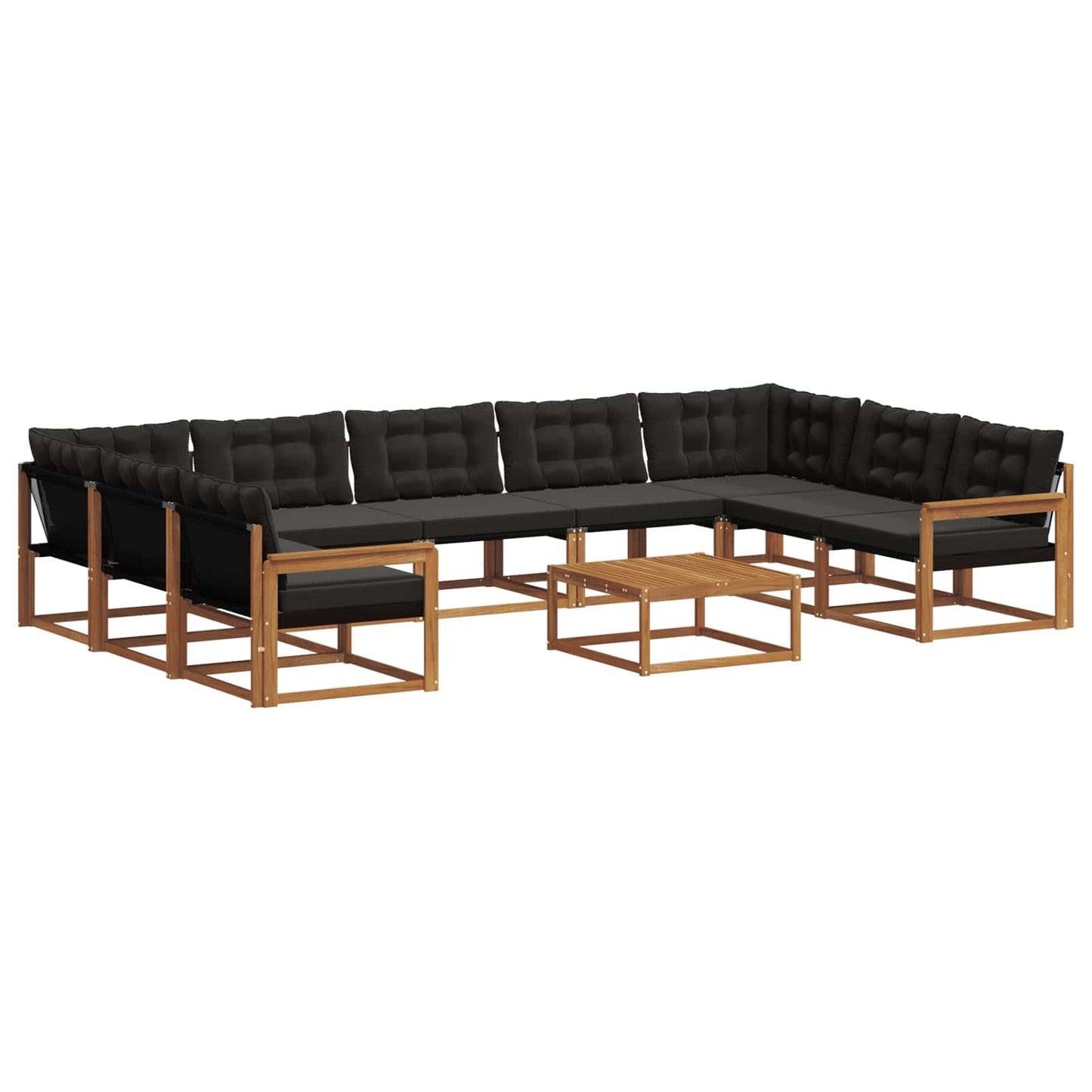 vidaXL Σειρά Καναπέ Εξωτερικού με μαξιλάρι 10 pcs Φυσικό και Μαύρο
