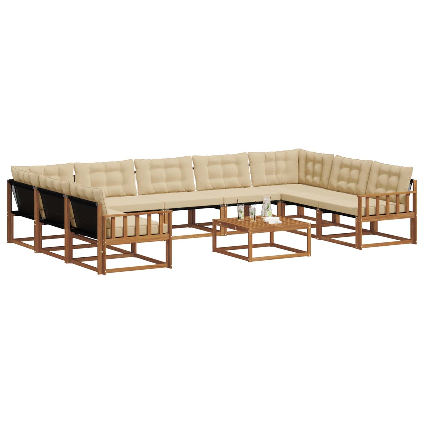 vidaXL Σειρά Καναπέ Εξωτερικού με μαξιλάρι 10 pcs Φυσικό και Μπεζ