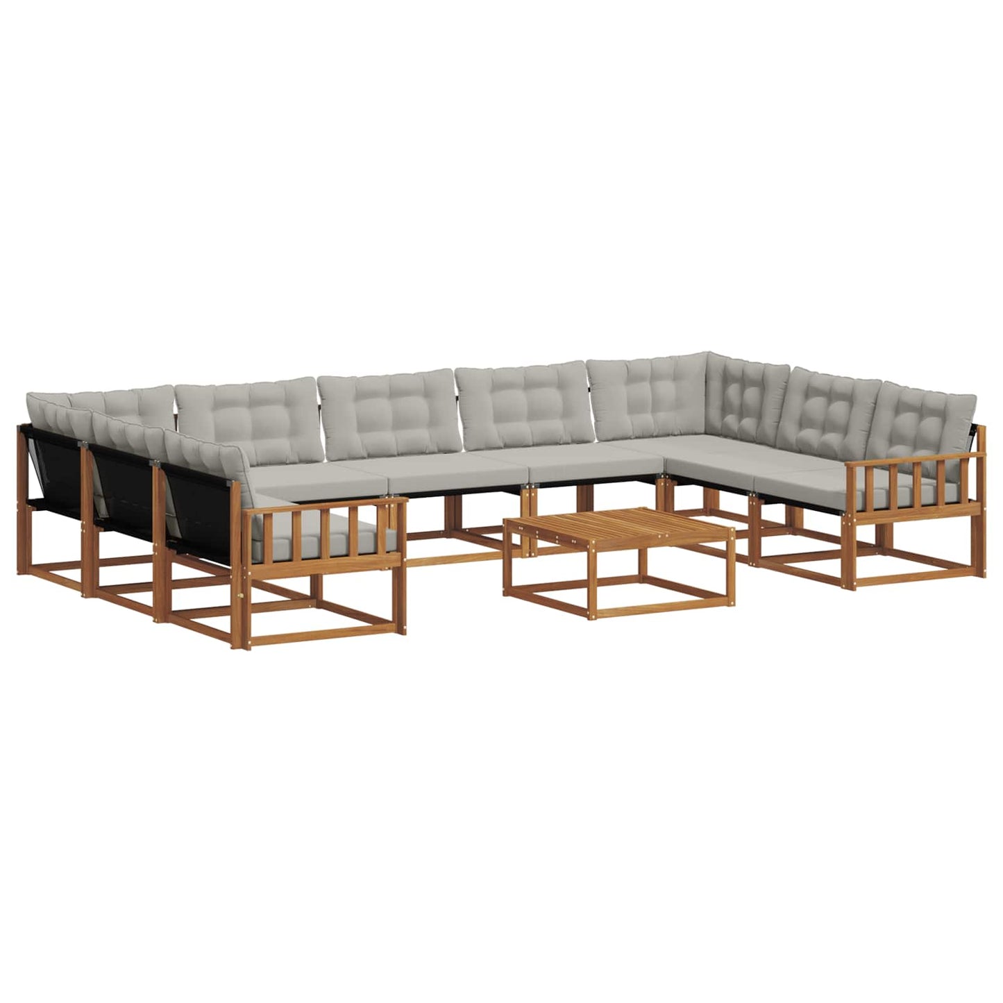 vidaXL Σειρά Καναπέ Εξωτερικού 10 pcs Φυσικό και Ανοιχτό Γκρι
