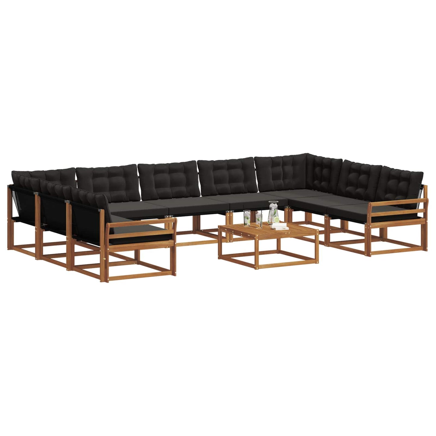 vidaXL Σειρά Καναπέ Εξωτερικού με μαξιλάρι 10 pcs Φυσικό και Μαύρο