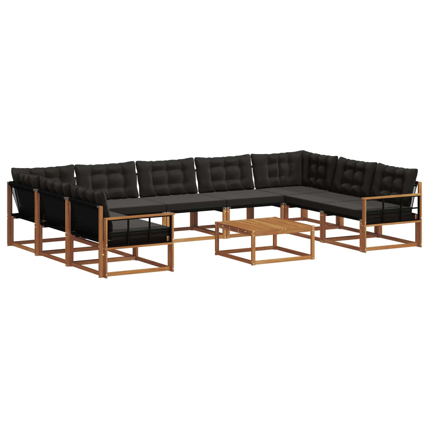 vidaXL Σειρά Καναπέ Εξωτερικού με μαξιλάρι 10 pcs Φυσικό και Μαύρο