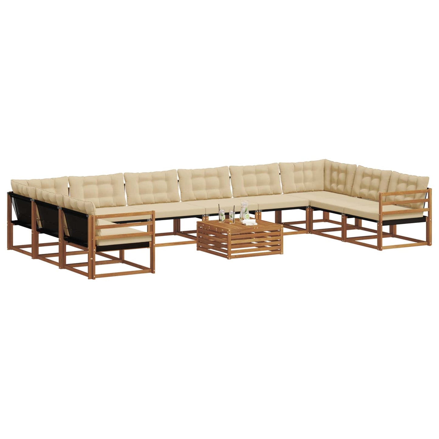 vidaXL Σειρά Καναπέ Εξωτερικού με μαξιλάρι 11 pcs Φυσικό και Μπεζ