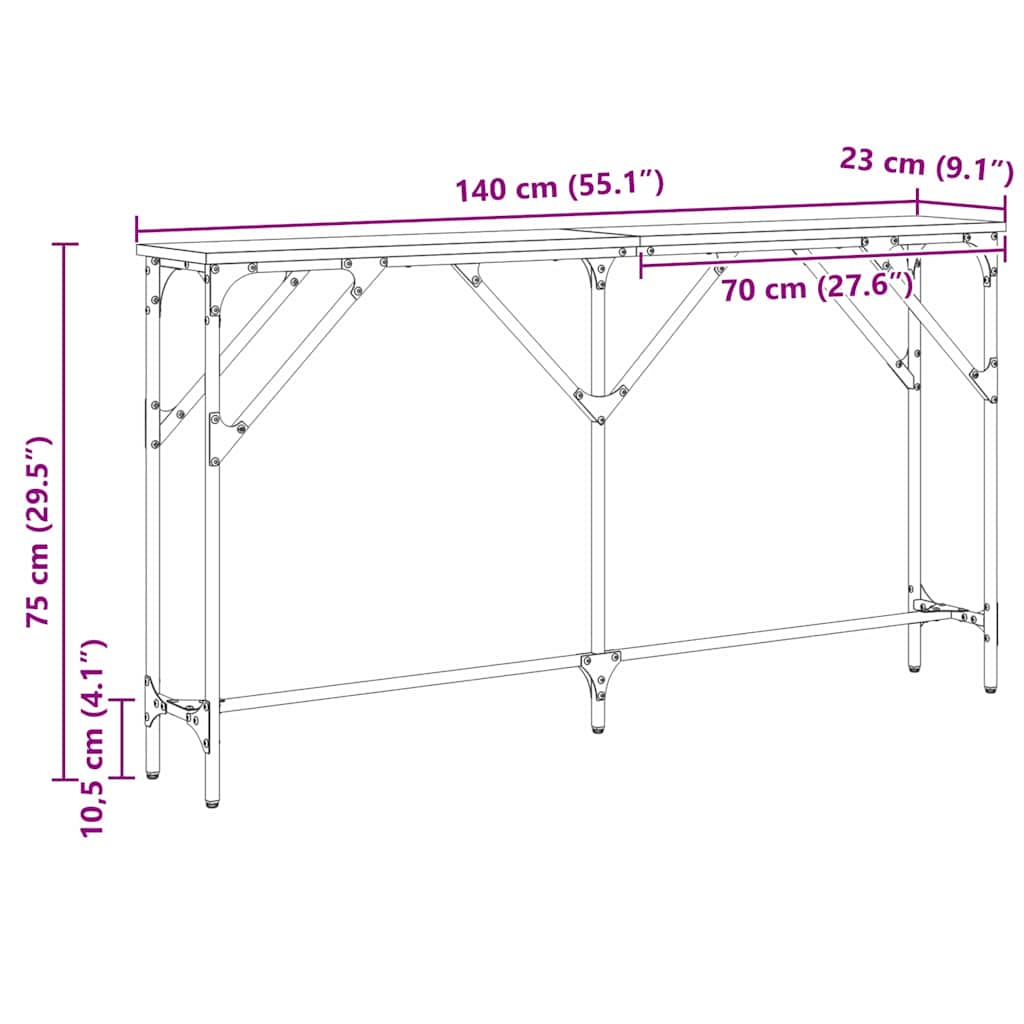 vidaXL Τραπέζι κονσόλας Μαύρη δρυς 140 x 23 x 75 cm