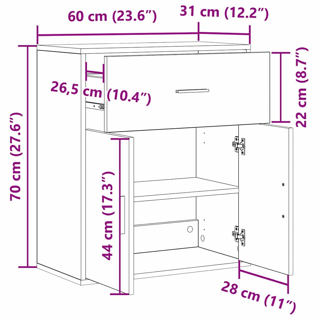 vidaXL Πλαϊνό γραφείο Παλιό ξύλο 60 x 31 x 70 εκ Επεξεργασμένο ξύλο
