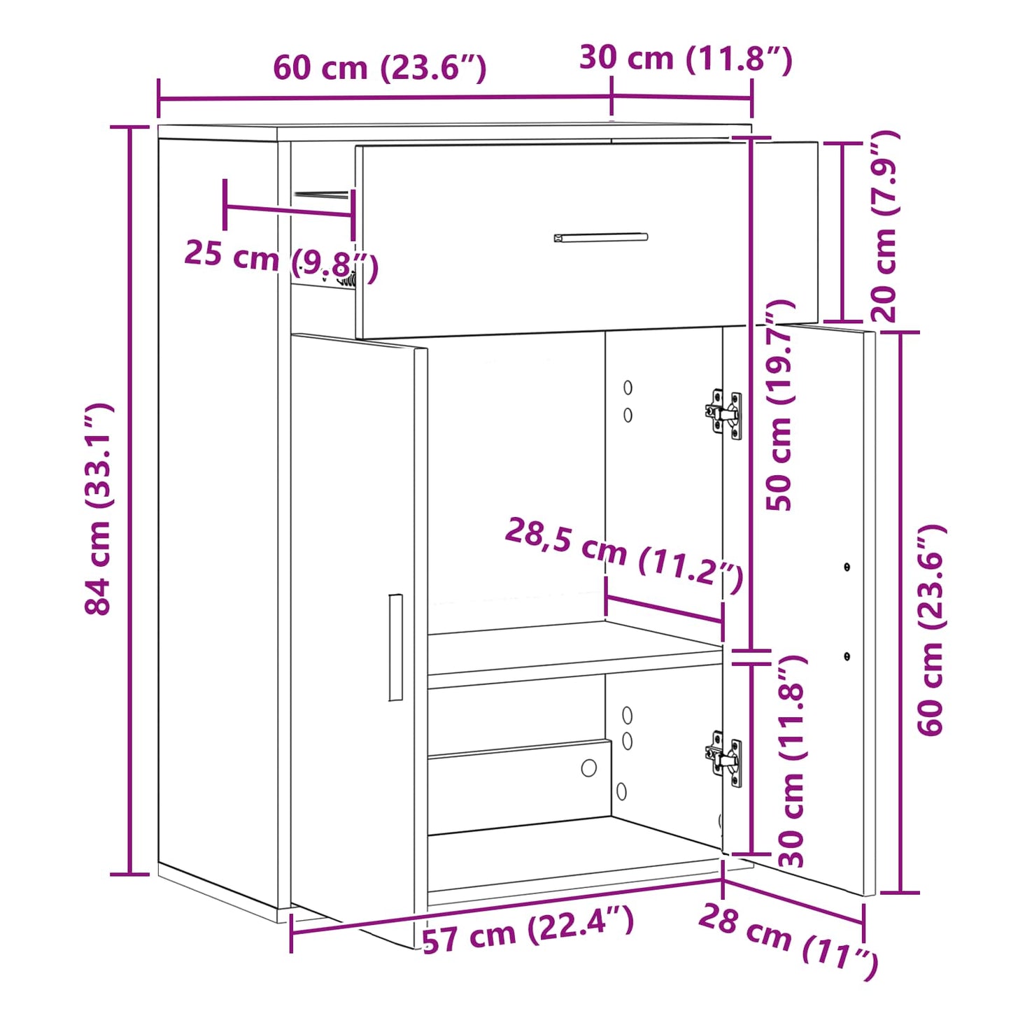 vidaXL Πλαϊνό γραφείο Artisan Oak 60 x 30 x 84 εκ Επεξεργασμένο ξύλο