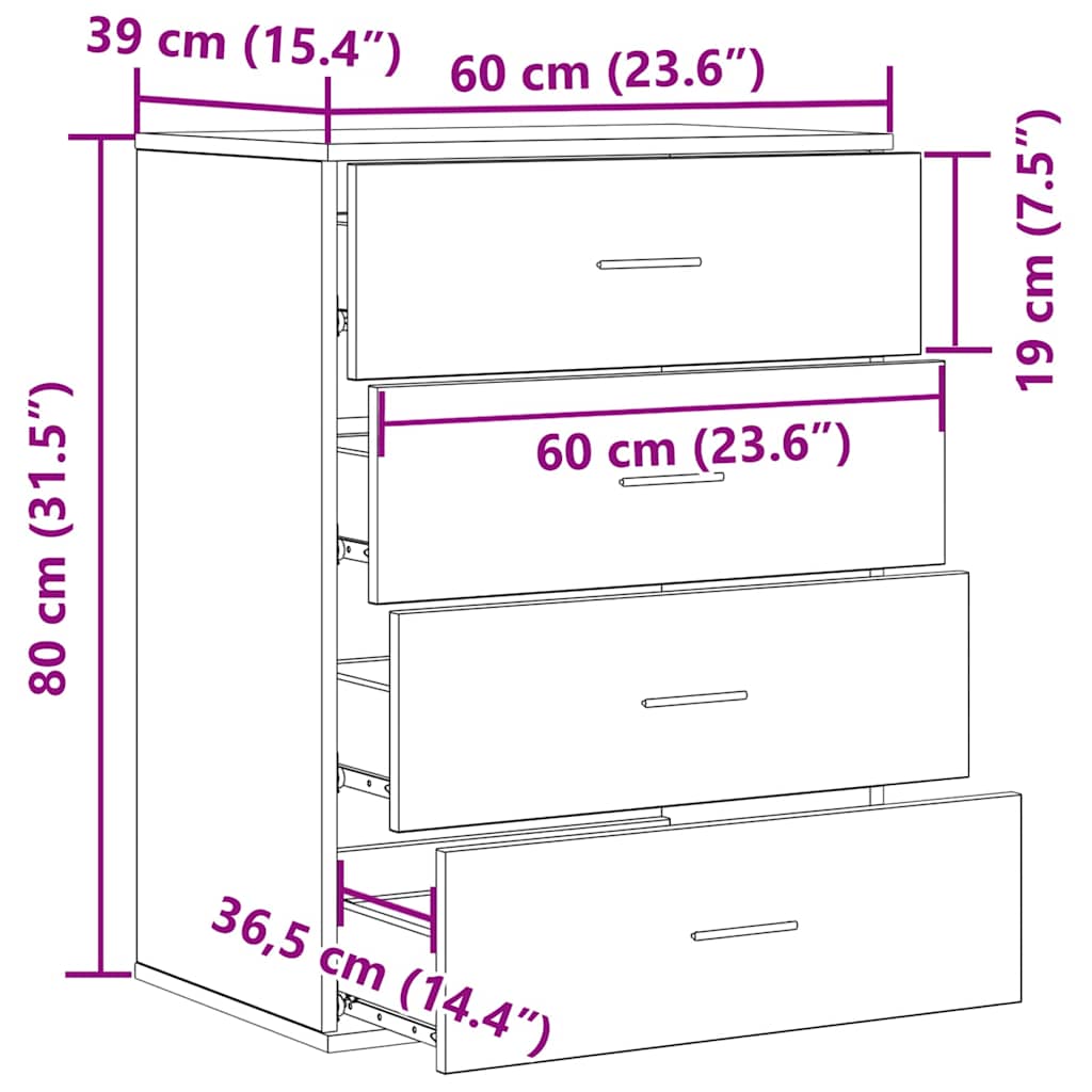vidaXL Πλαϊνό γραφείο Παλιό ξύλο 60 x 39 x 80 εκ Επεξεργασμένο ξύλο