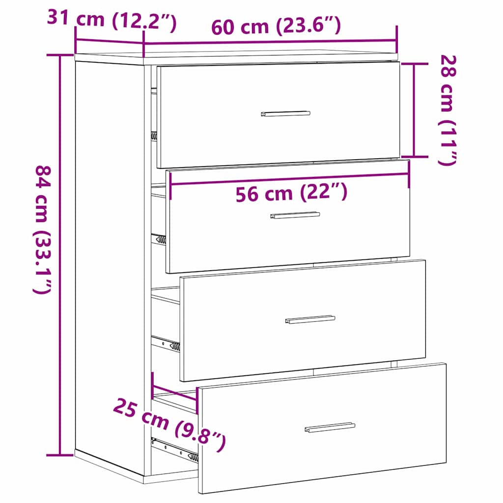 vidaXL Πλαϊνό γραφείο Μαύρη Οξυά 60 x 39 x 80 εκ Επεξεργασμένο ξύλο