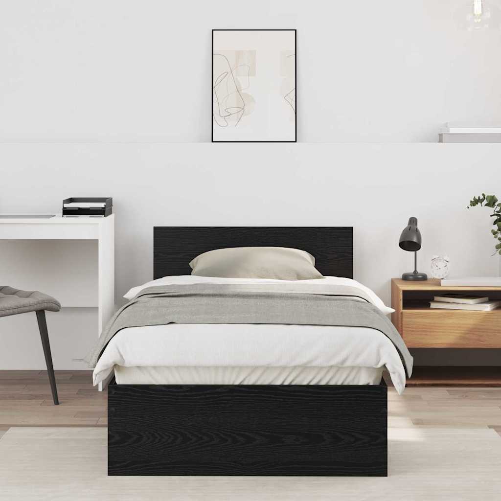 vidaXL Κρεβάτι με Κεφαλάρι Μαύρη Δρυς 90 x 200 cm Επεξεργασμένο ξύλο