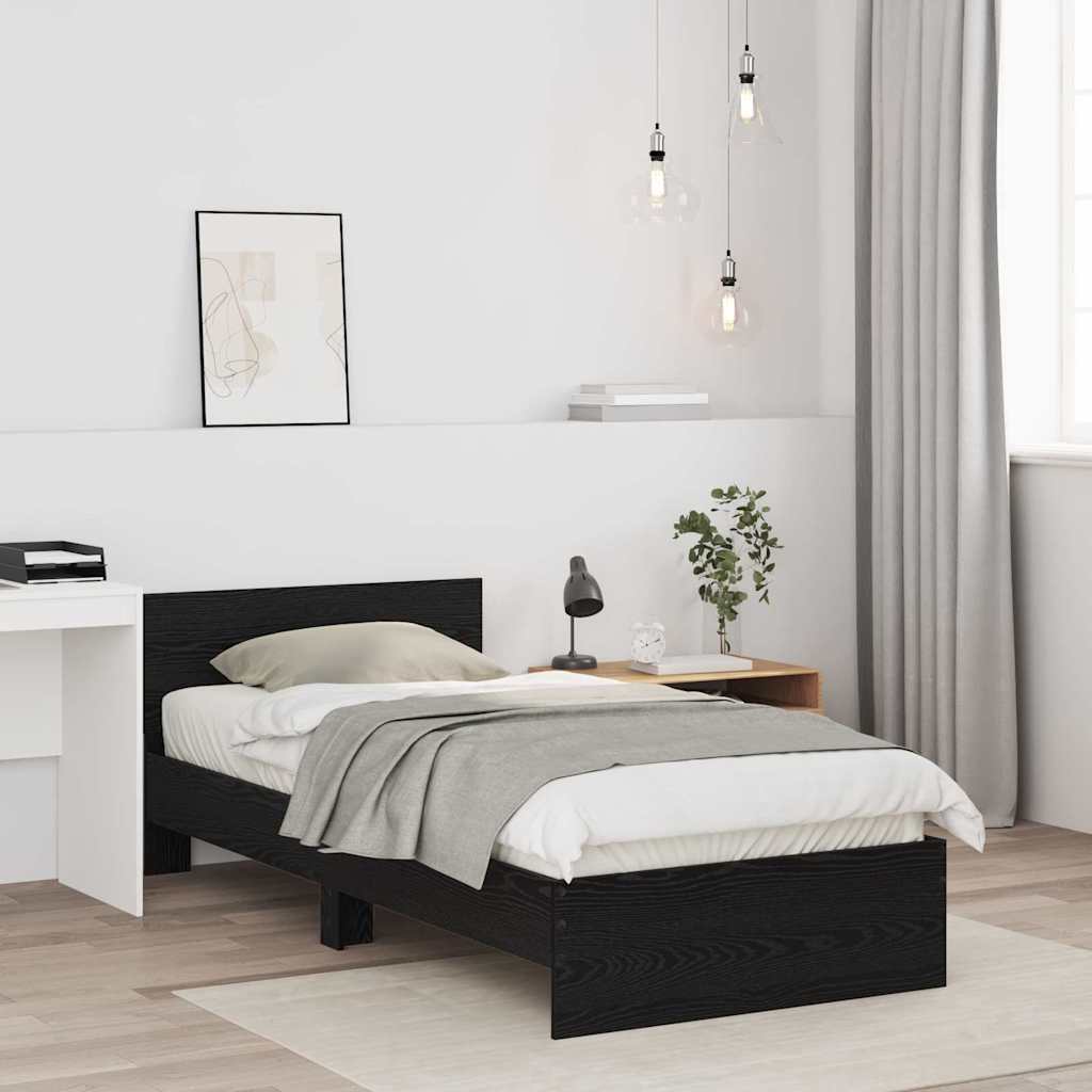 vidaXL Κρεβάτι με Κεφαλάρι Μαύρη Δρυς 90 x 200 cm Επεξεργασμένο ξύλο