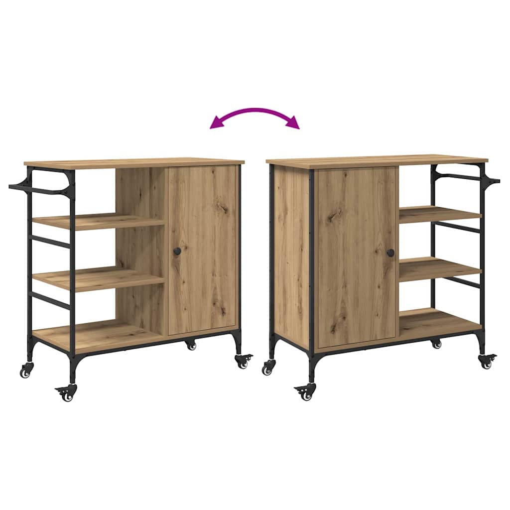 vidaXL Καρότσι Κουζίνας Χειροποίητος Δρυς και Μαύρο