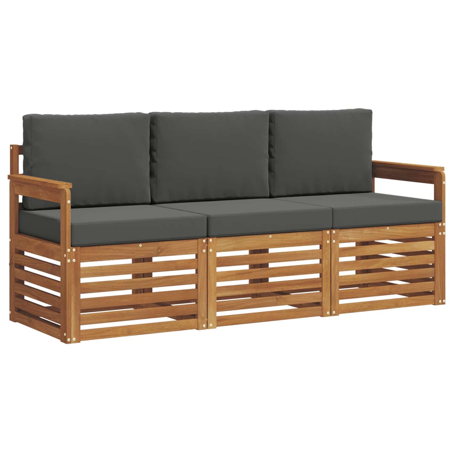 vidaXL Σετ Καναπέ 3 pcs Φυσικό και Ανθρακί Στερεό Ξύλο Ακακίας