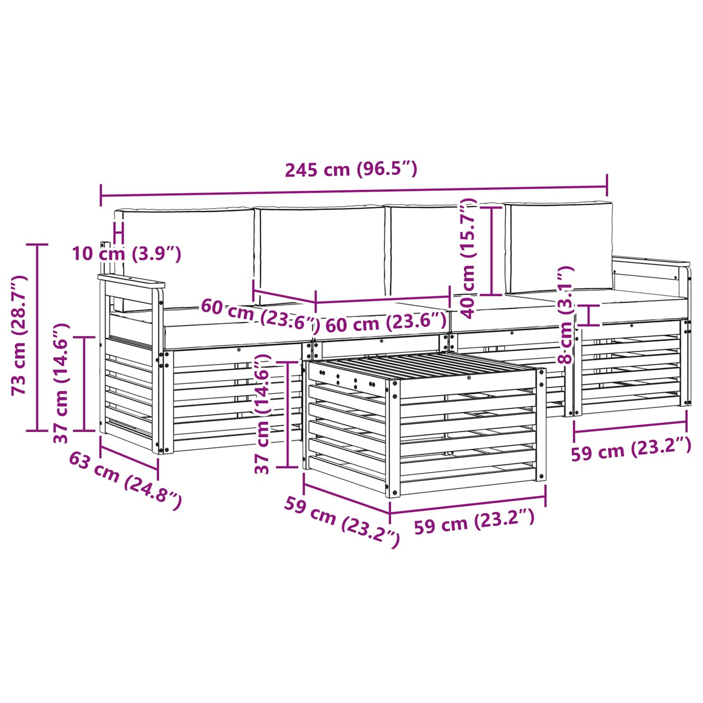 vidaXL Σειρά Καναπέ Εξωτερικού 5 pcs Φυσικό και Ανοιχτό Γκρι