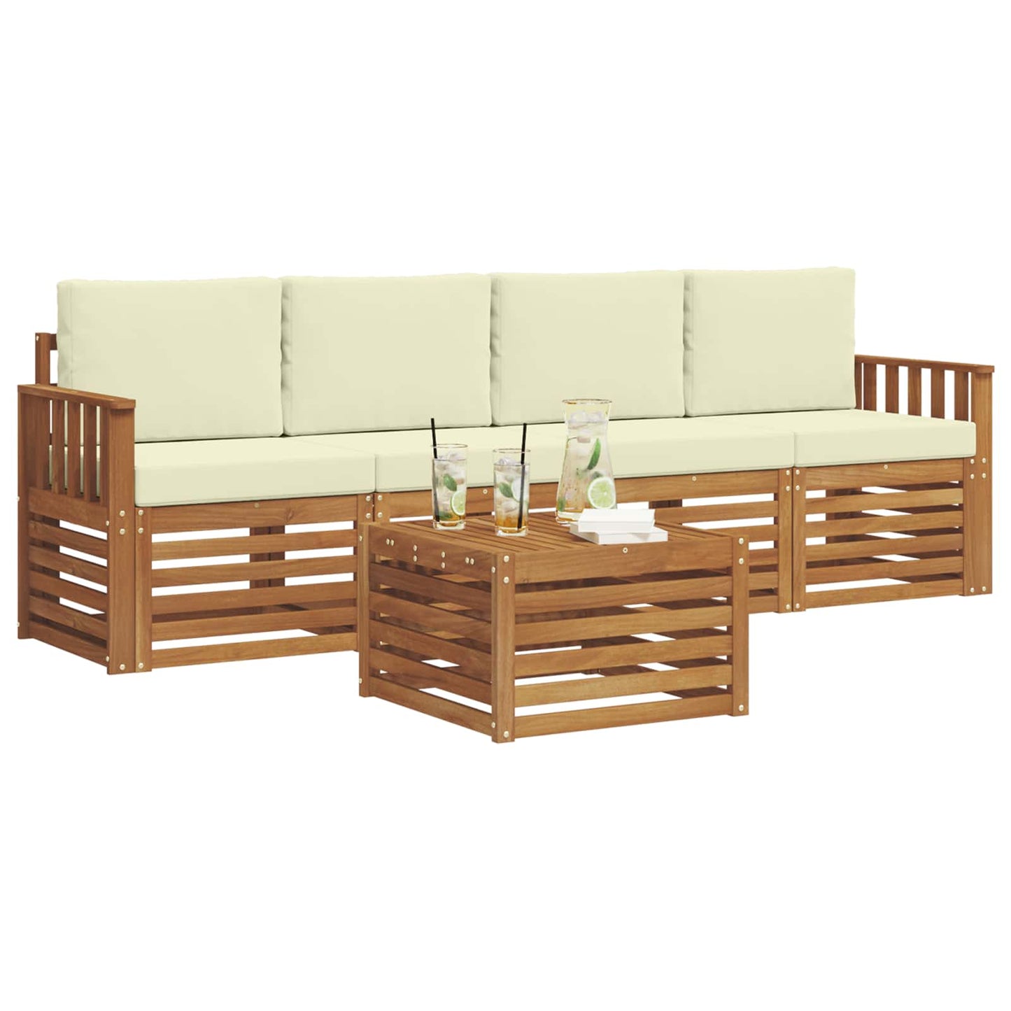 vidaXL Σειρά Καναπέ Εξωτερικού με μαξιλάρι 5 pcs Φυσικό και Κρέμα