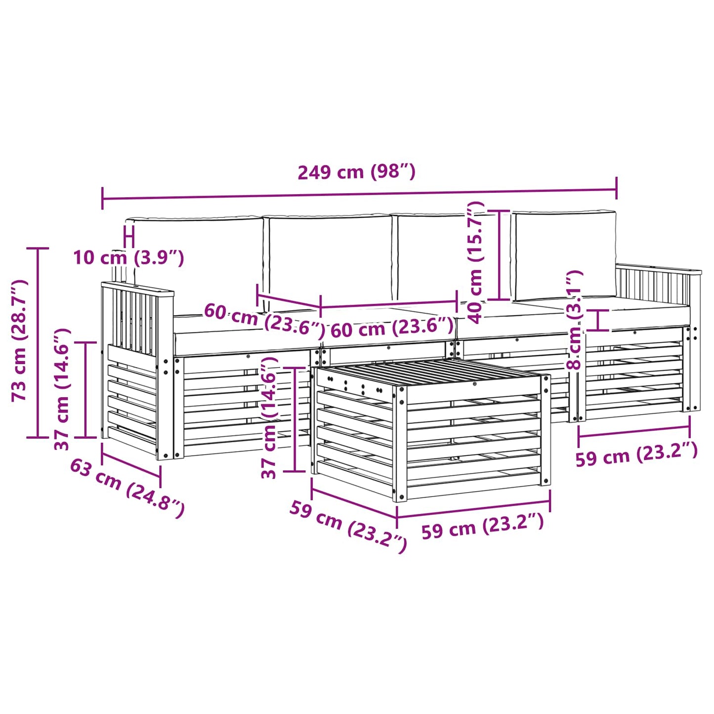 vidaXL Σειρά Καναπέ Εξωτερικού 5 pcs Φυσικό και Ανοιχτό Γκρι