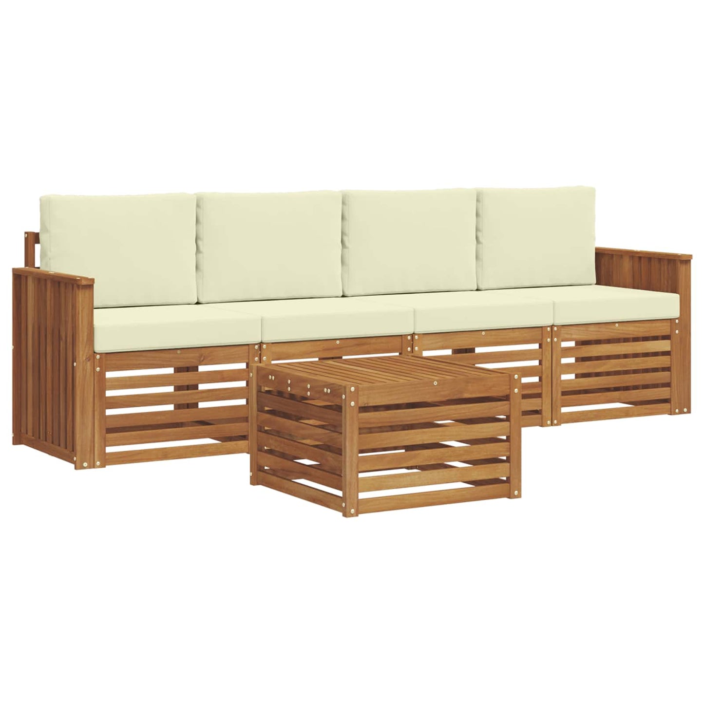 vidaXL Σειρά Καναπέ Εξωτερικού με μαξιλάρι 5 pcs Φυσικό και Κρέμα