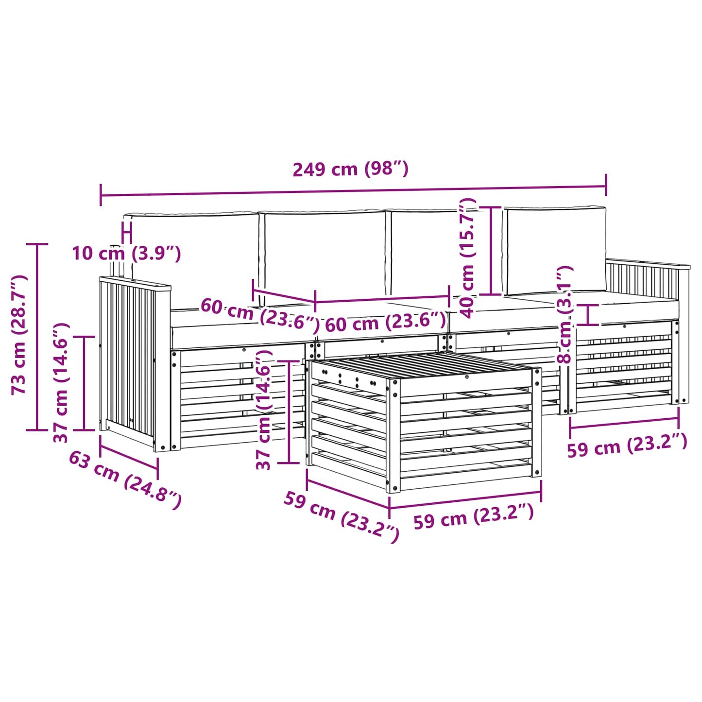 vidaXL Σειρά Καναπέ Εξωτερικού 5 pcs Φυσικό και Ανοιχτό Γκρι