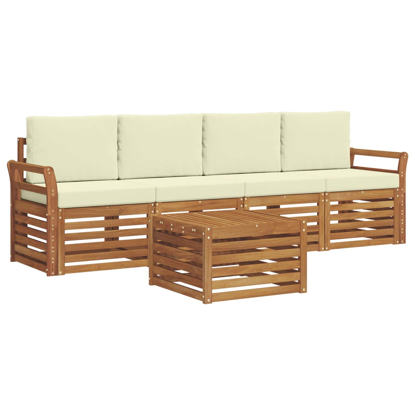 vidaXL Σειρά Καναπέ Εξωτερικού με μαξιλάρι 5 pcs Φυσικό και Κρέμα