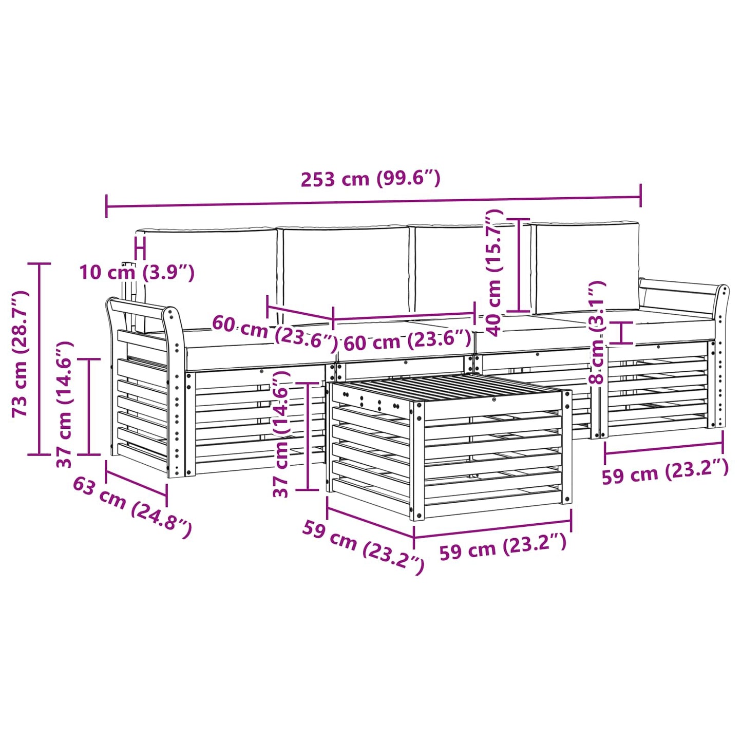vidaXL Σειρά Καναπέ Εξωτερικού με μαξιλάρι 5 pcs Φυσικό και Κρέμα