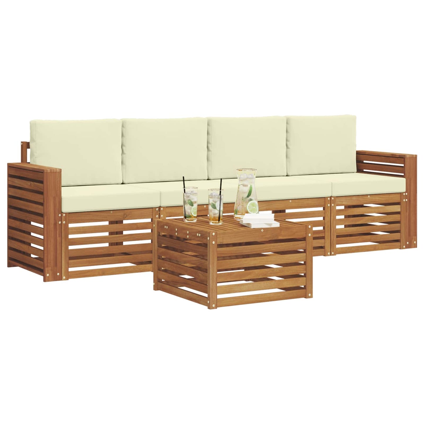 vidaXL Σειρά Καναπέ Εξωτερικού με μαξιλάρι 5 pcs Φυσικό και Κρέμα