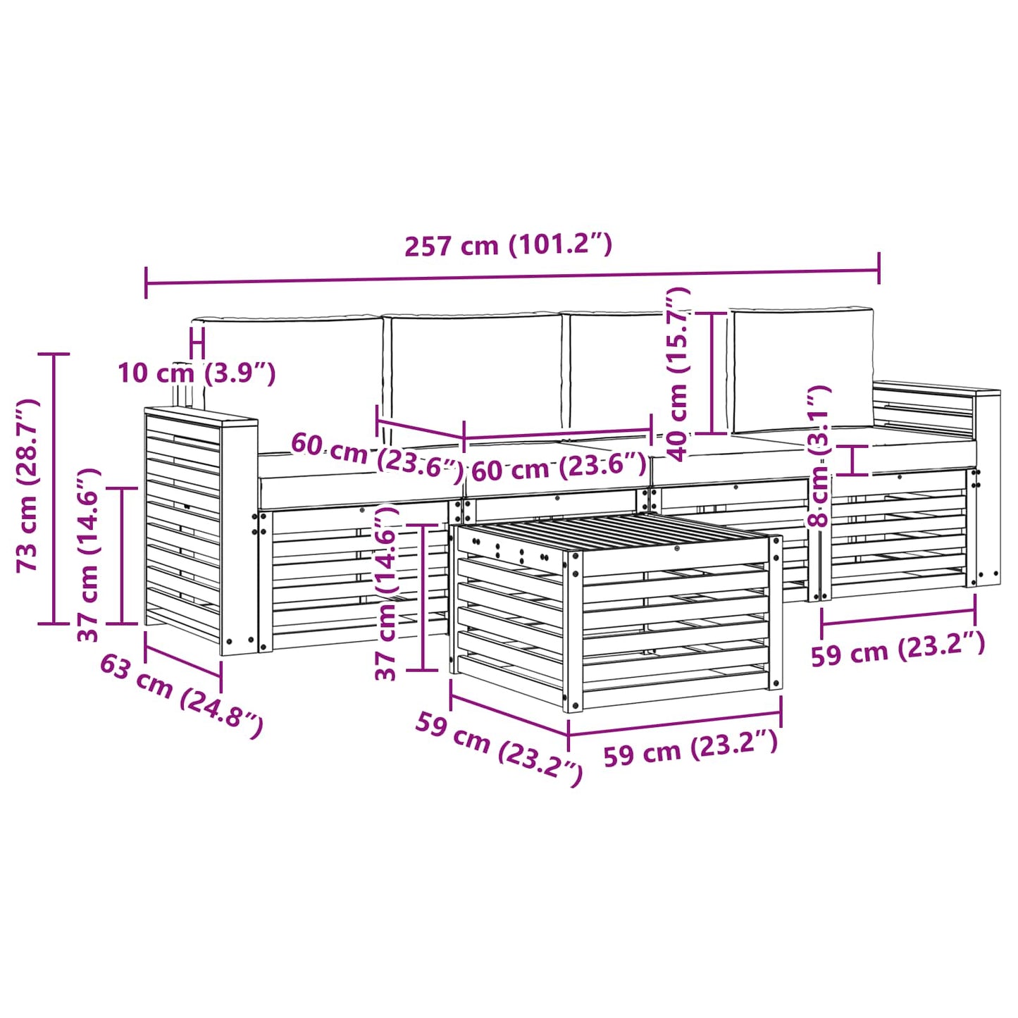 vidaXL Σειρά Καναπέ Εξωτερικού 5 pcs Φυσικό και Ανοιχτό Γκρι