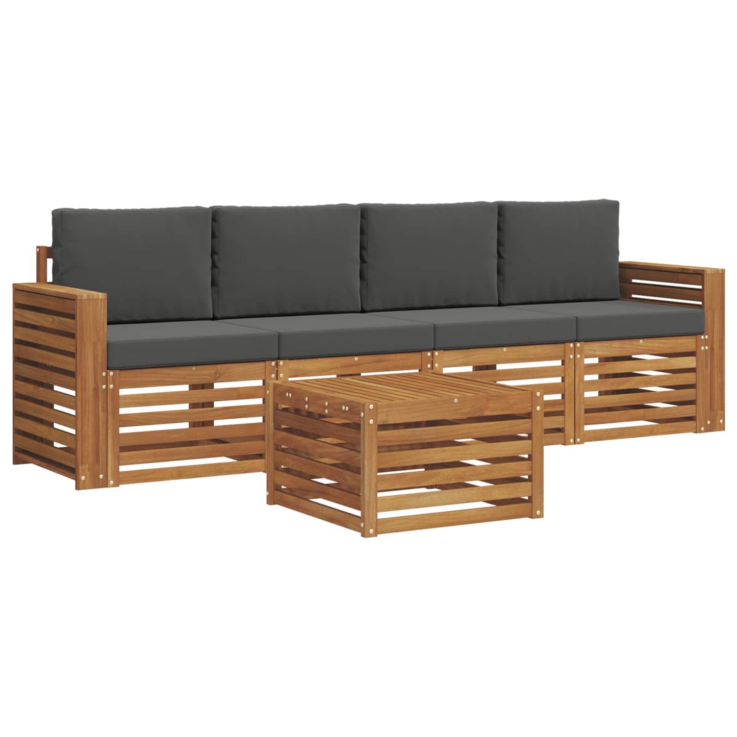 vidaXL Σετ Καναπέ 5 pcs Φυσικό και Ανθρακί Στερεό Ξύλο Ακακίας