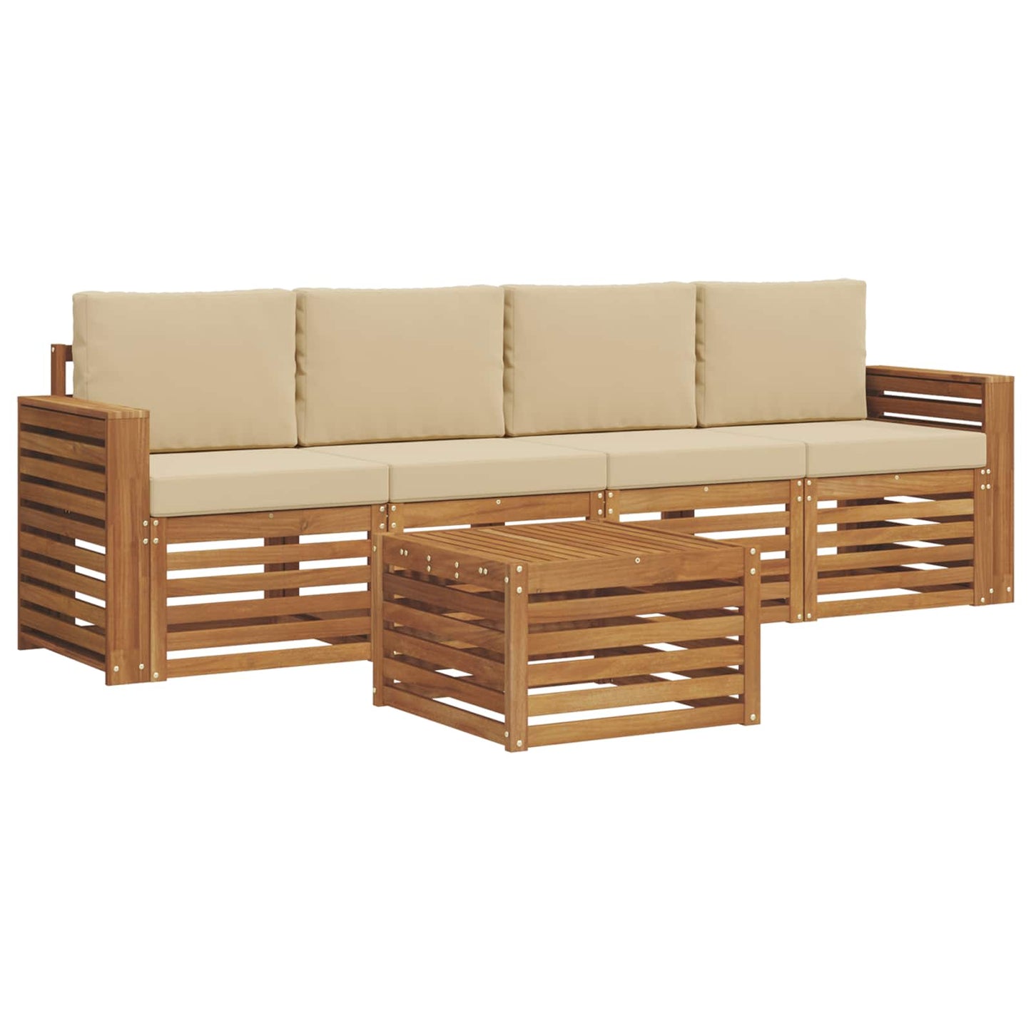 vidaXL Σετ Καναπέ 5 pcs Φυσικό και Μπεζ Στερεό Ξύλο Ακακίας