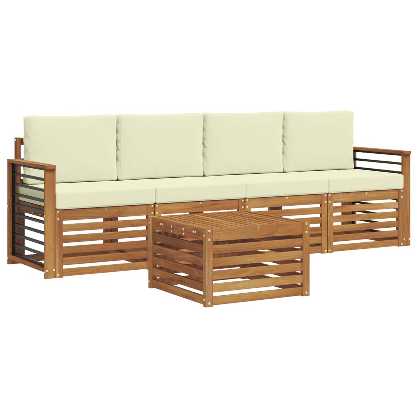 vidaXL Σειρά Καναπέ Εξωτερικού με μαξιλάρι 5 pcs Φυσικό και Κρέμα