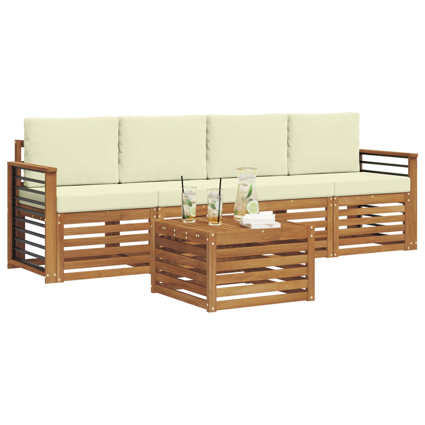vidaXL Σειρά Καναπέ Εξωτερικού με μαξιλάρι 5 pcs Φυσικό και Κρέμα
