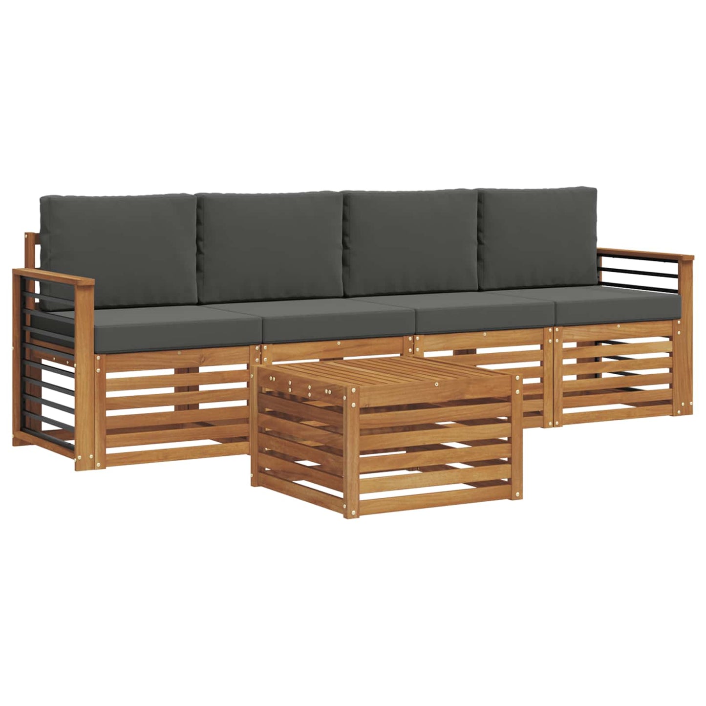 vidaXL Σετ Καναπέ 5 pcs Φυσικό και Ανθρακί Στερεό Ξύλο Ακακίας