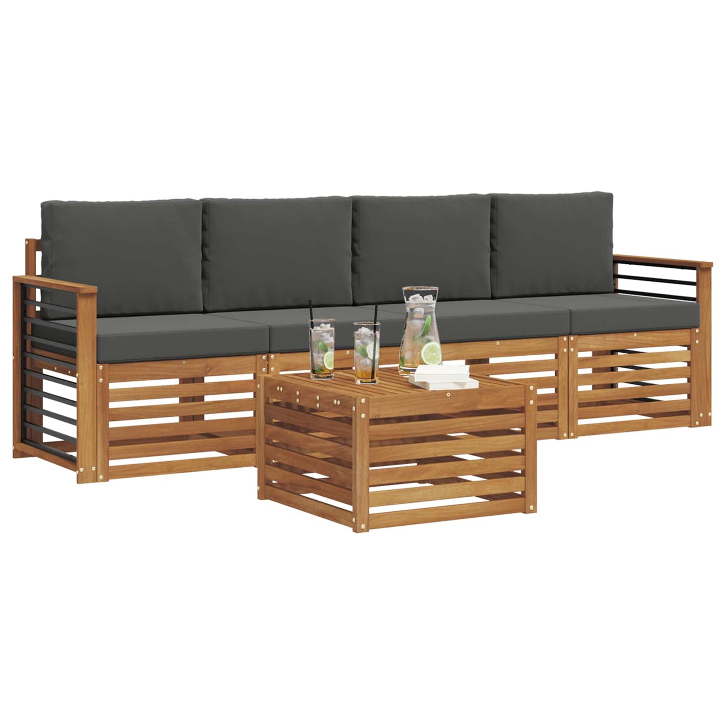 vidaXL Σετ Καναπέ 5 pcs Φυσικό και Ανθρακί Στερεό Ξύλο Ακακίας