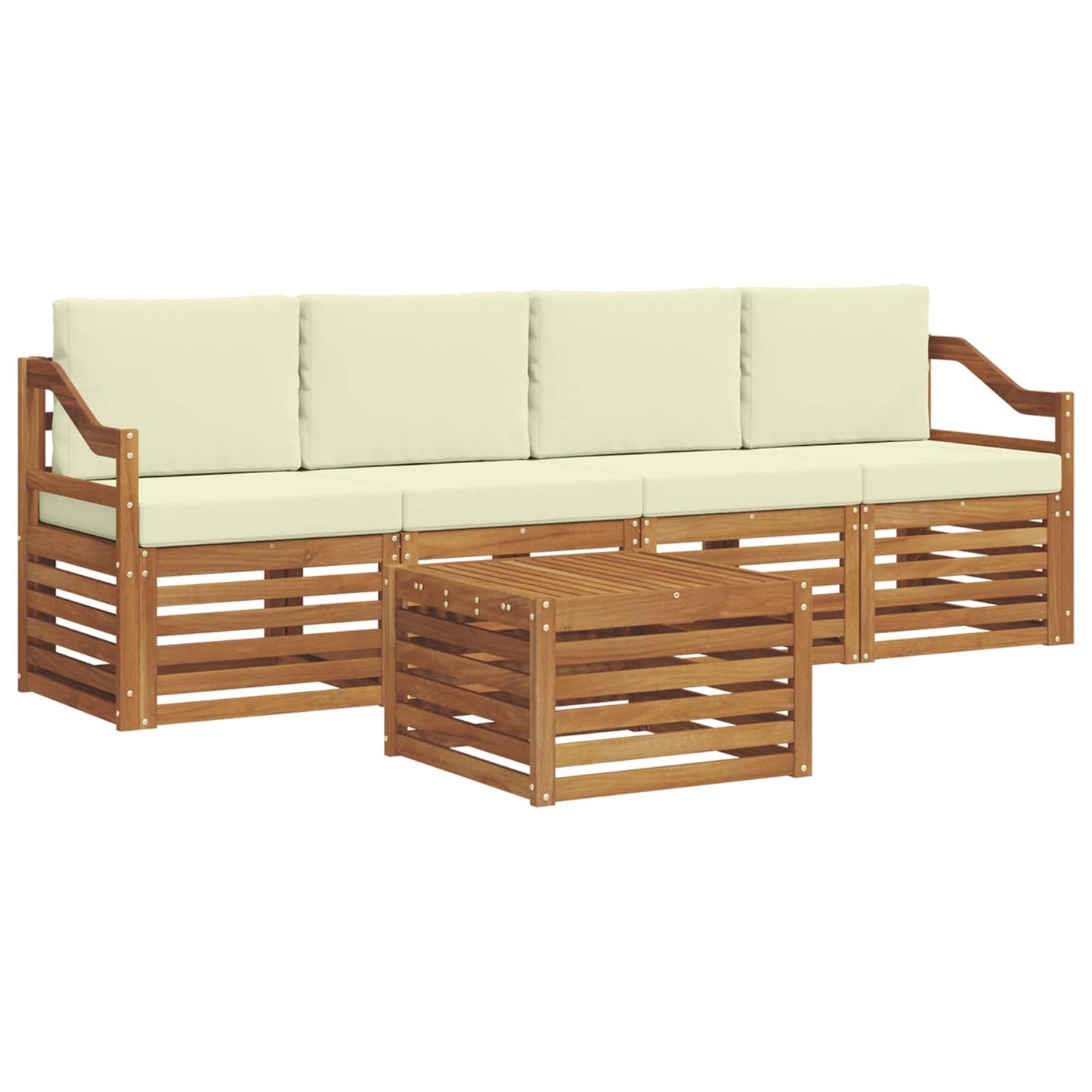 vidaXL Σειρά Καναπέ Εξωτερικού με μαξιλάρι 5 pcs Φυσικό και Κρέμα