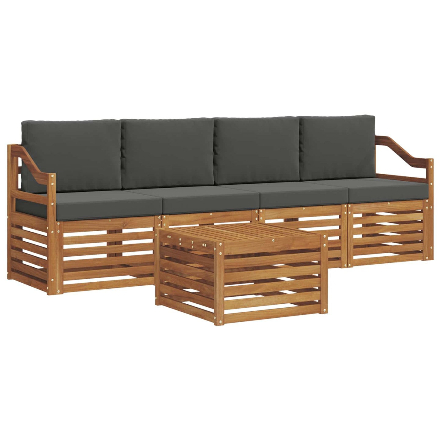 vidaXL Σετ Καναπέ 5 pcs Φυσικό και Ανθρακί Στερεό Ξύλο Ακακίας